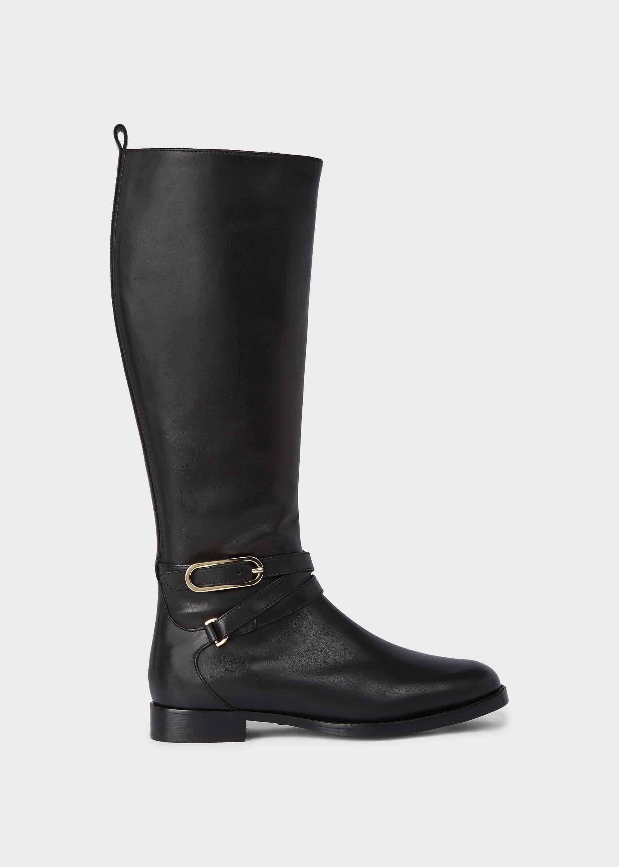 Lydia Leather Block Heel Knee Boots, Black, hi-res