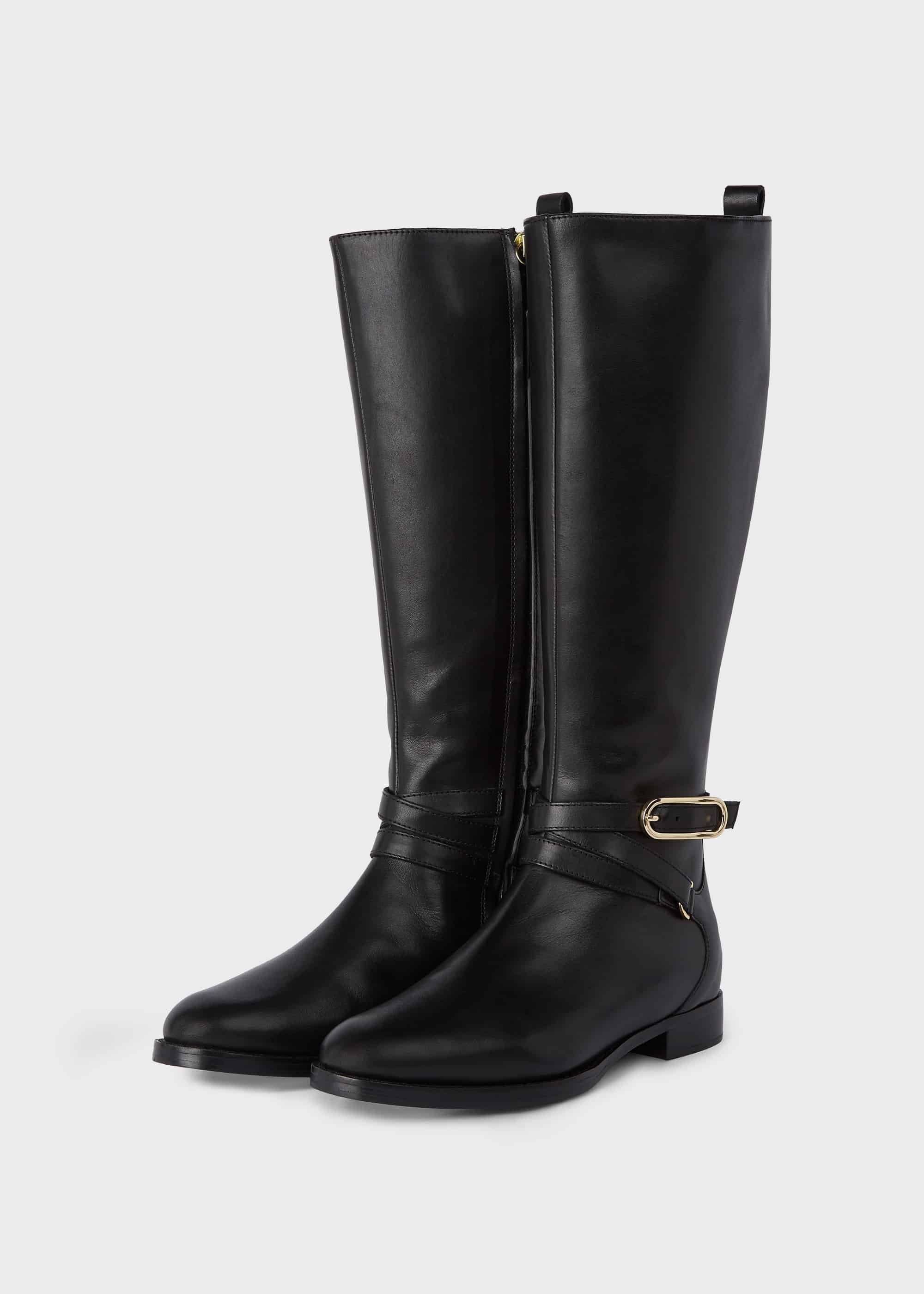 Lydia Leather Block Heel Knee Boots, Black, hi-res