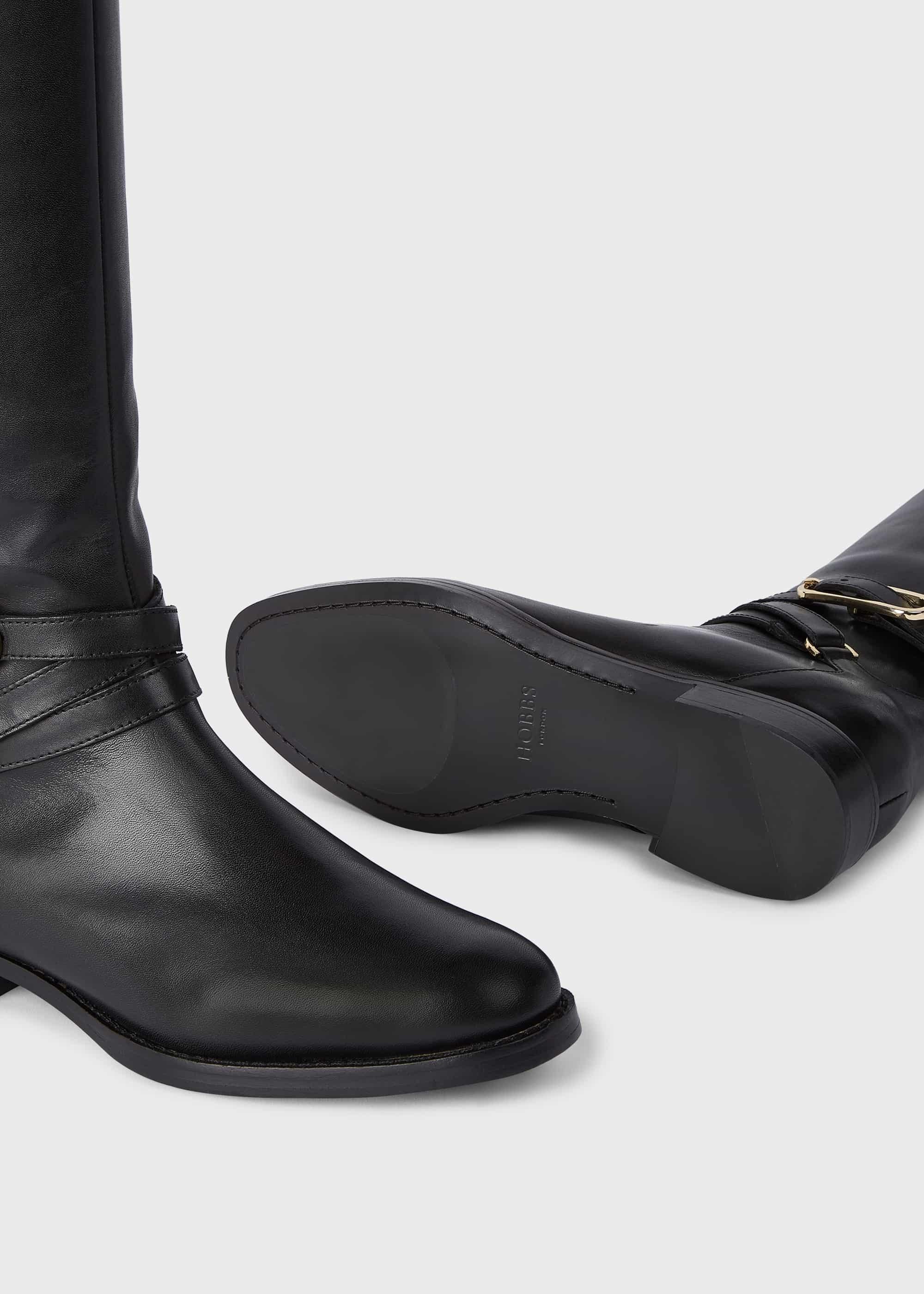 Lydia Leather Block Heel Knee Boots, Black, hi-res