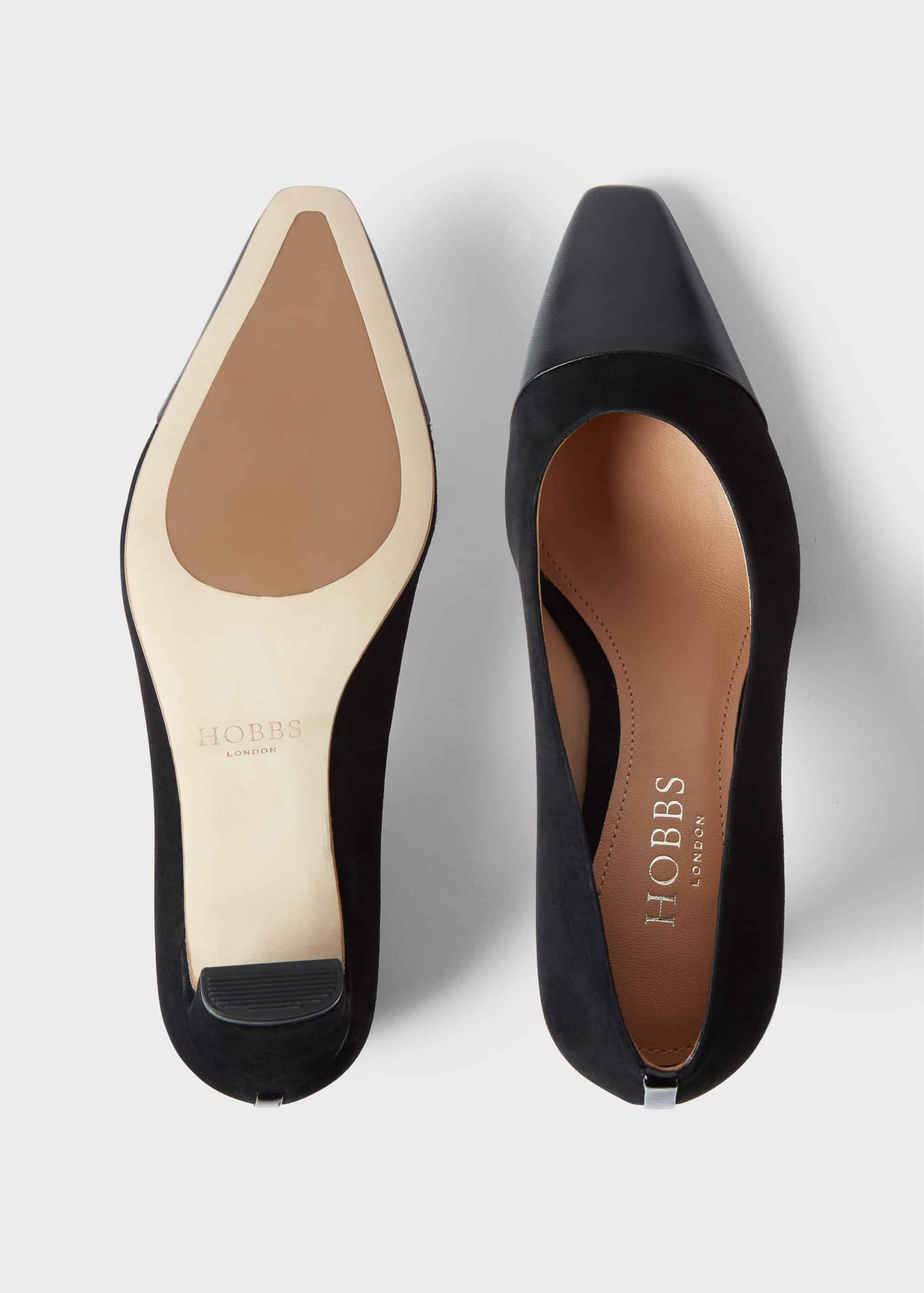 Christina Suede Bock Heel Court Shoes, Black, hi-res