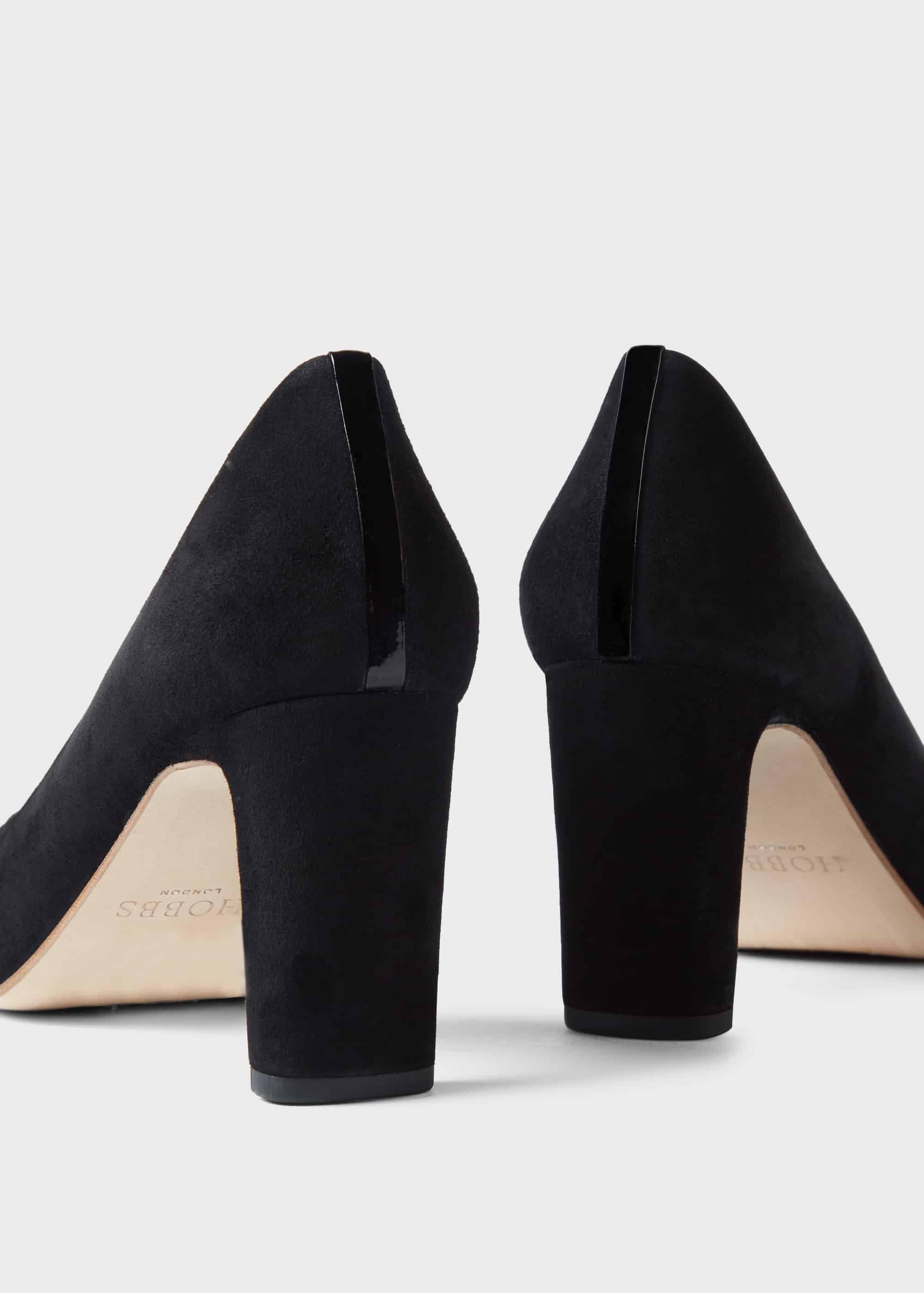 Christina Suede Bock Heel Court Shoes, Black, hi-res