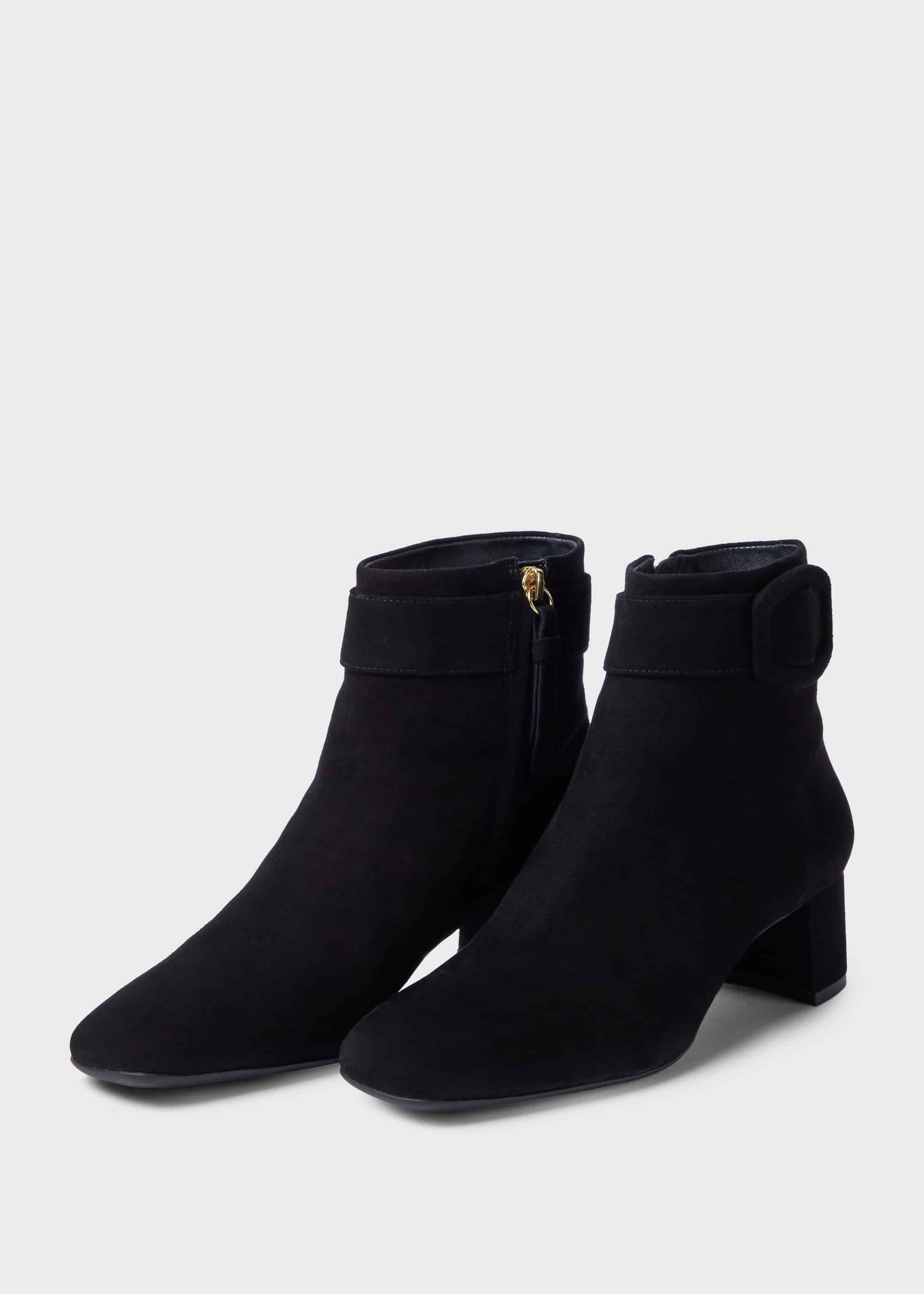 Hailey Suede Block Heel Ankle Boots, Black, hi-res
