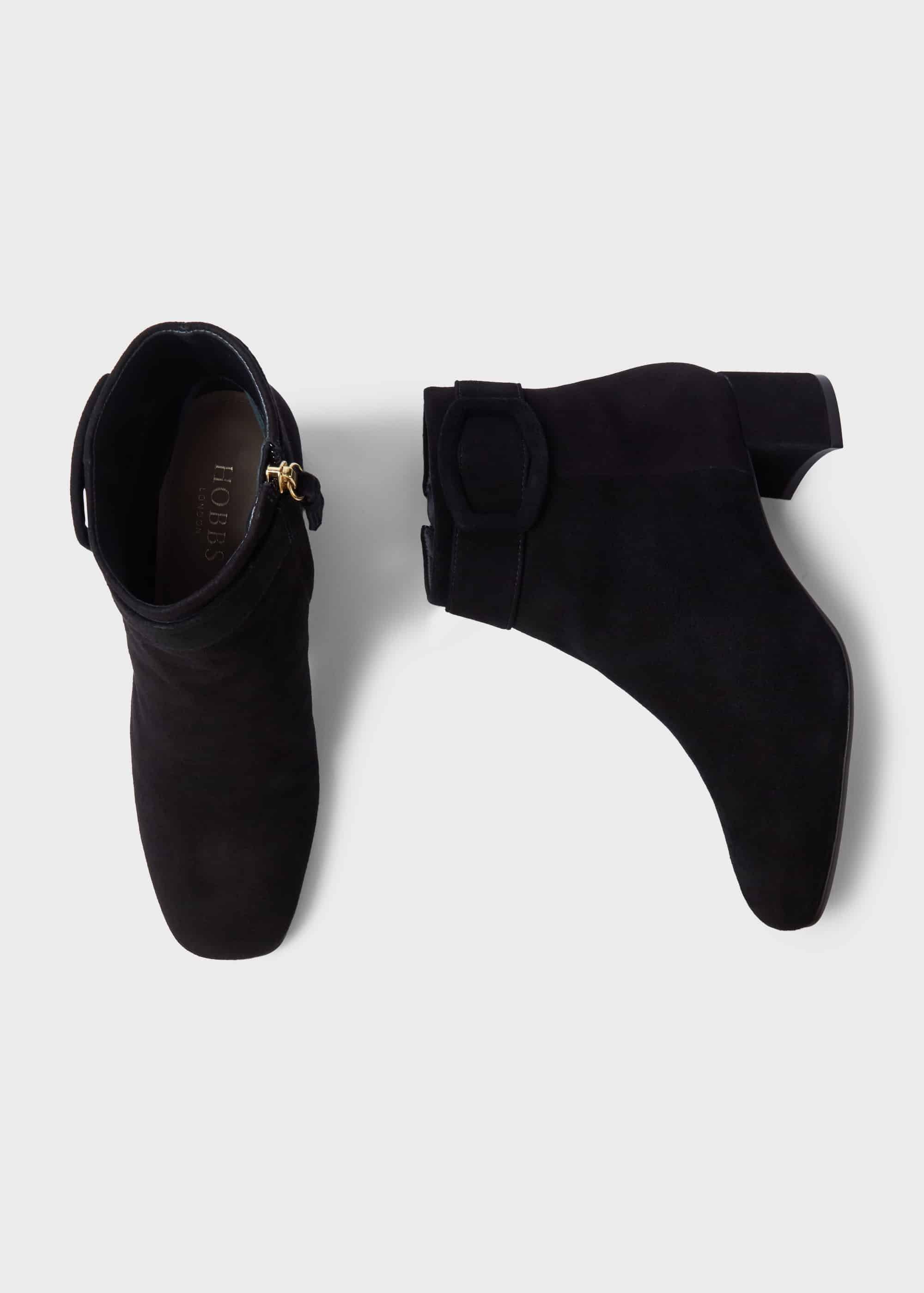 Hailey Suede Block Heel Ankle Boots, Black, hi-res