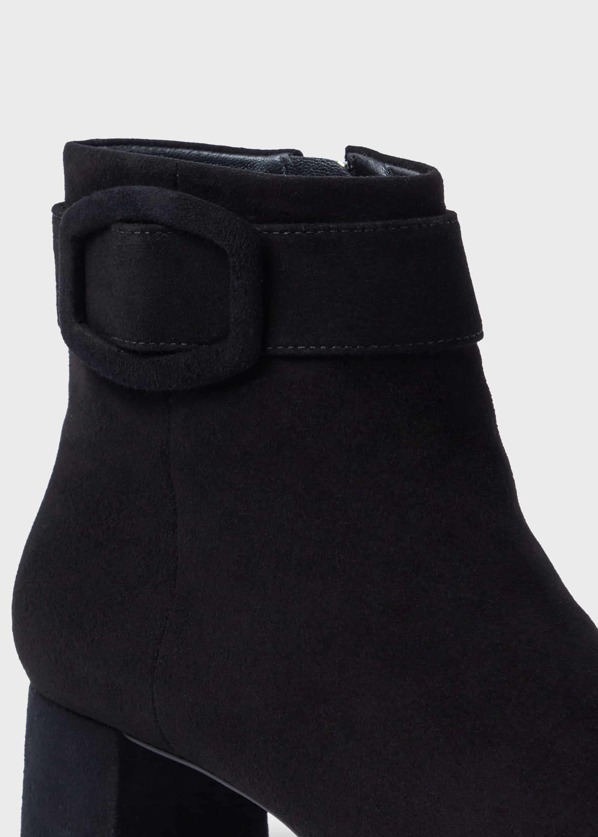 Hailey Suede Block Heel Ankle Boots, Black, hi-res