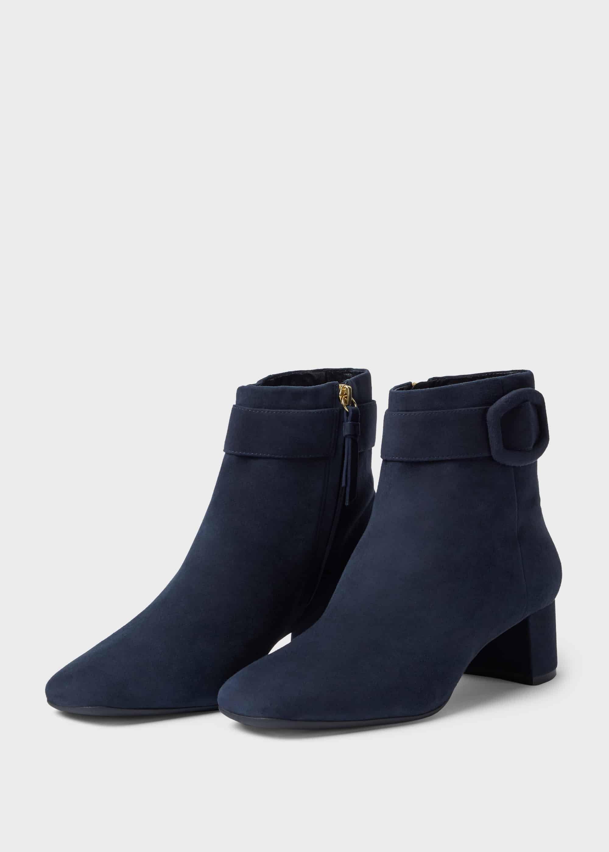 Hailey Suede Block Heel Ankle Boots, Navy, hi-res