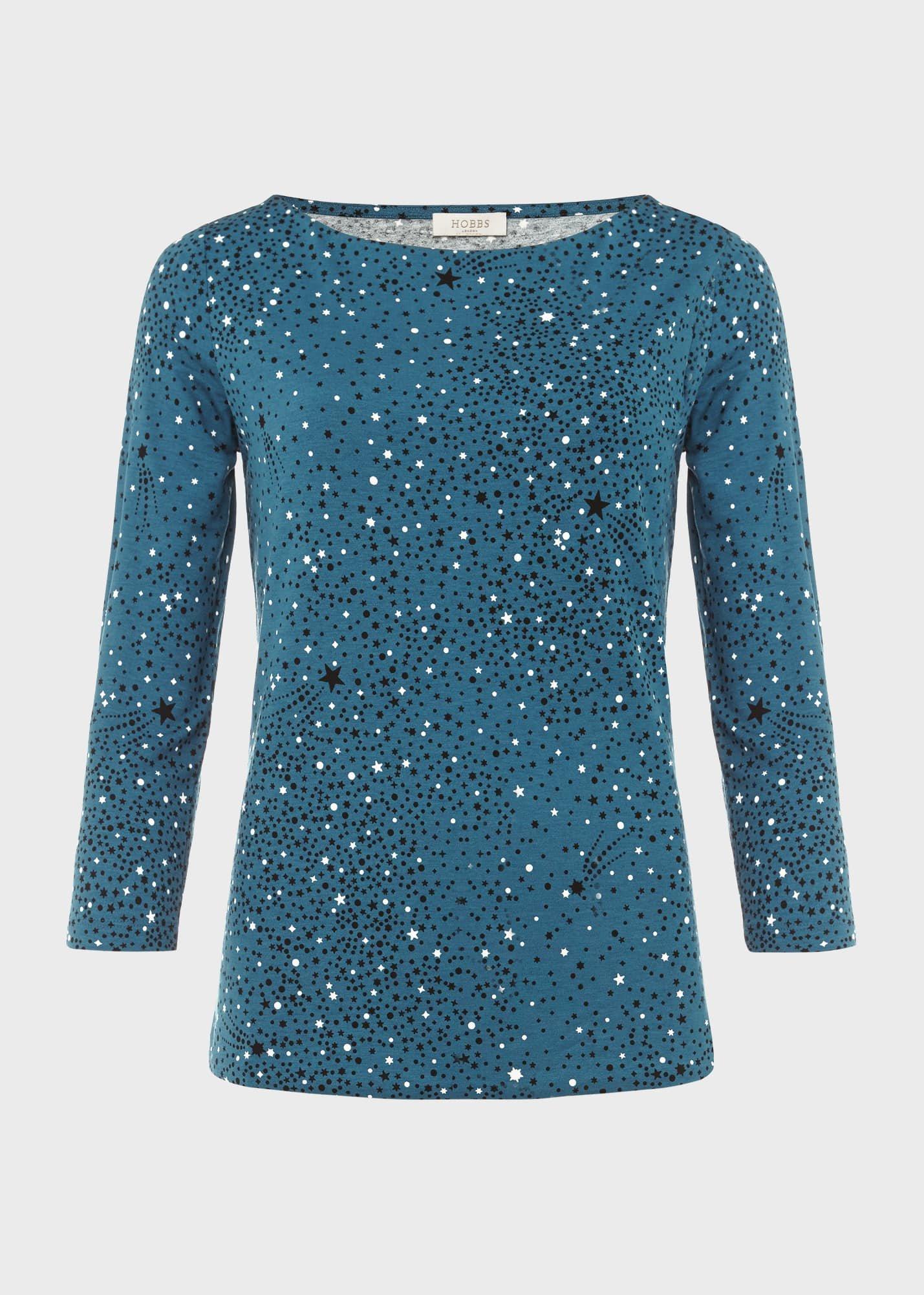 Sonya Printed Top, Dark Blue, hi-res