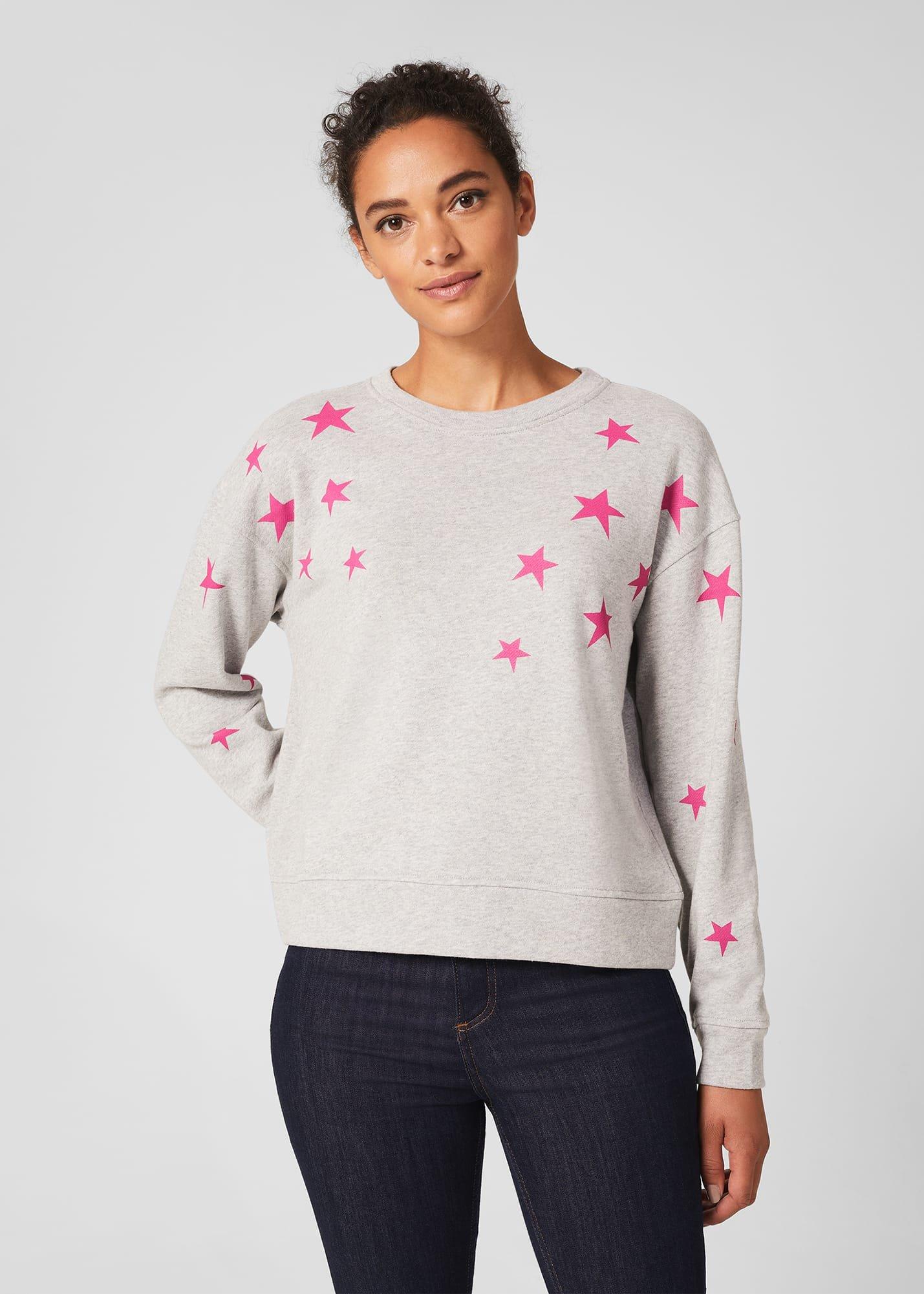 Janey Star Sweatshirt, Grey Marl Pink, hi-res
