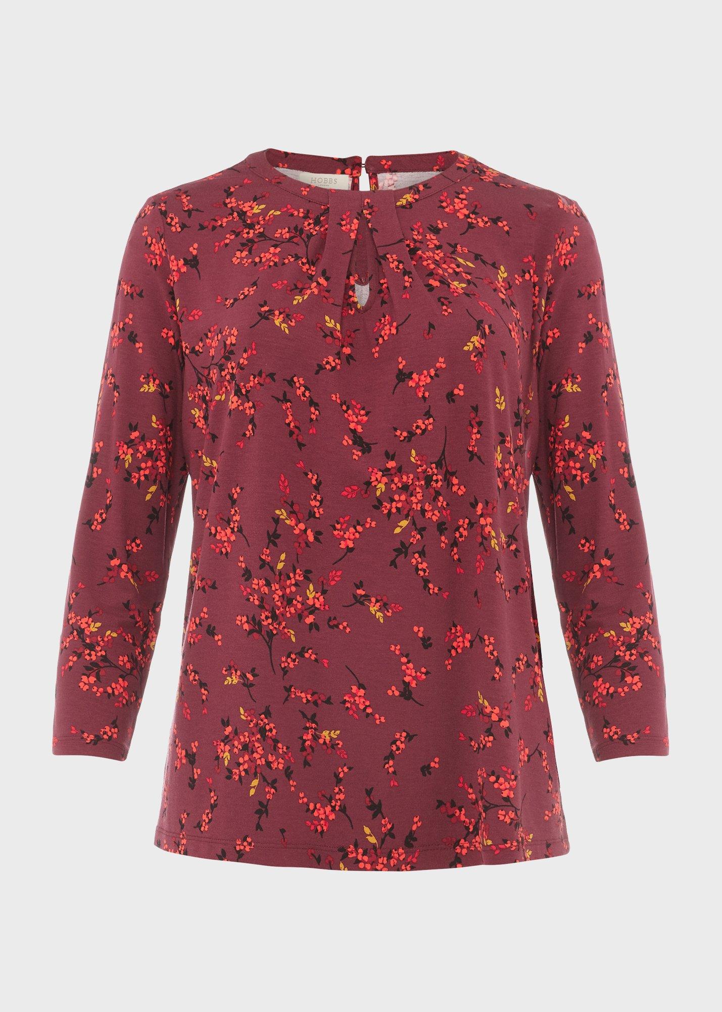 Julia Printed Top, Mulberry Red, hi-res