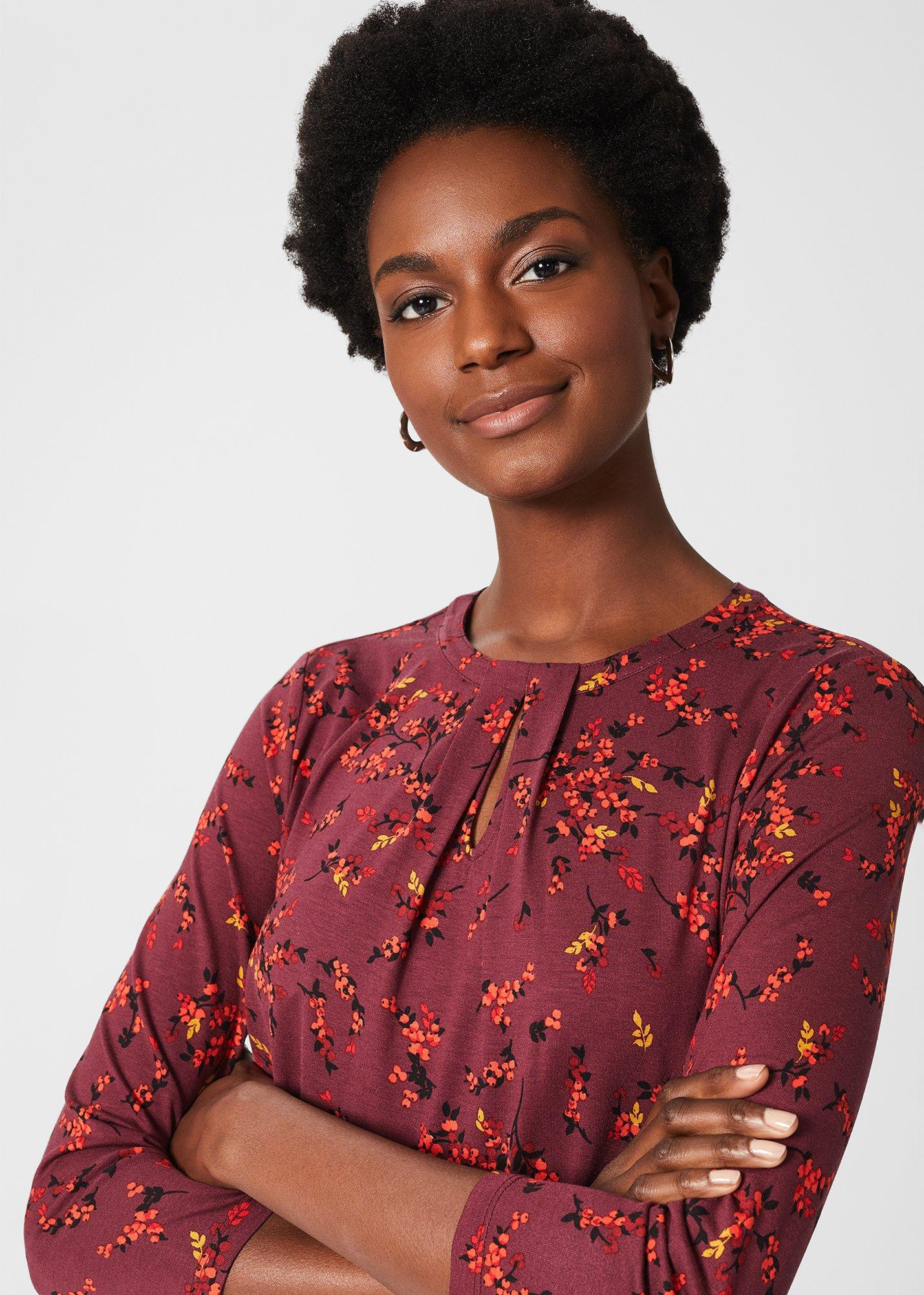 Julia Printed Top, Mulberry Red, hi-res