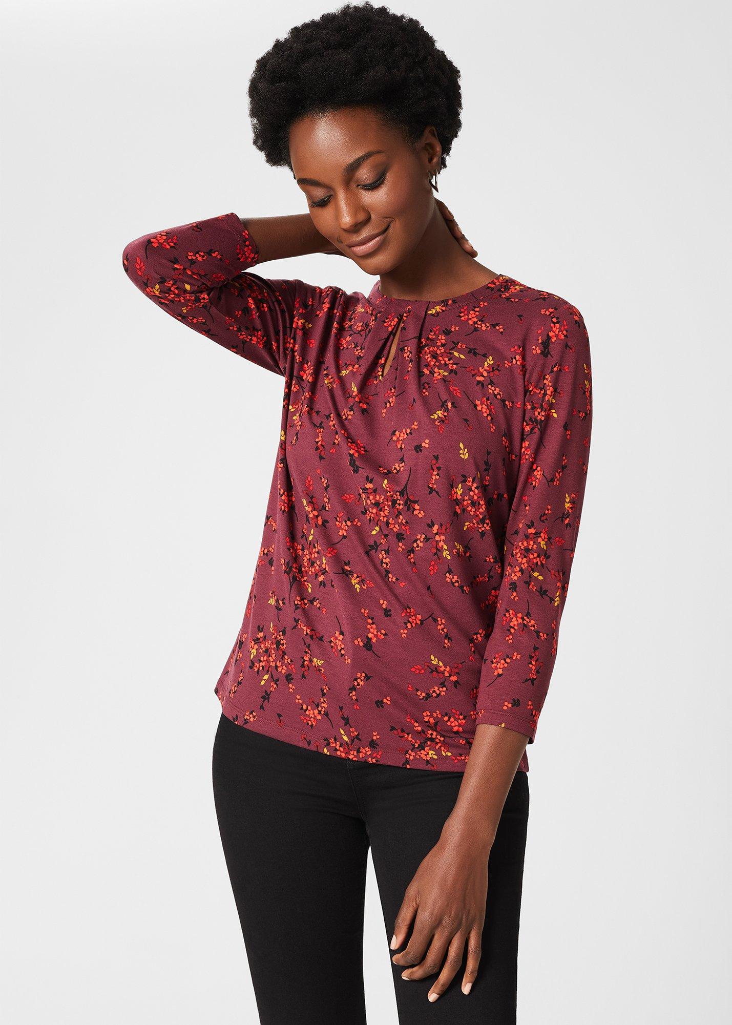 Julia Printed Top, Mulberry Red, hi-res