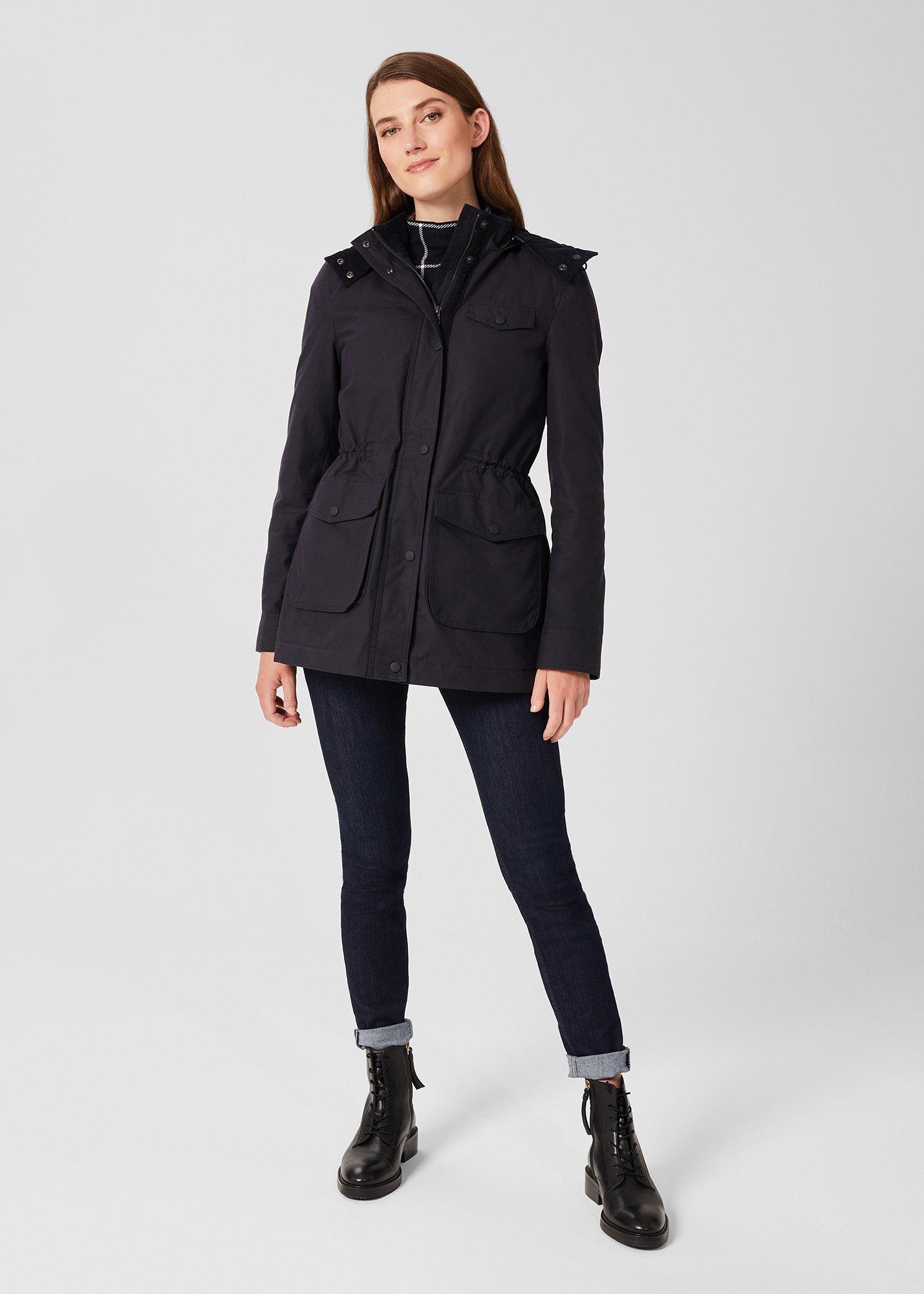 Dannie Waxed Cotton Coat, Navy, hi-res
