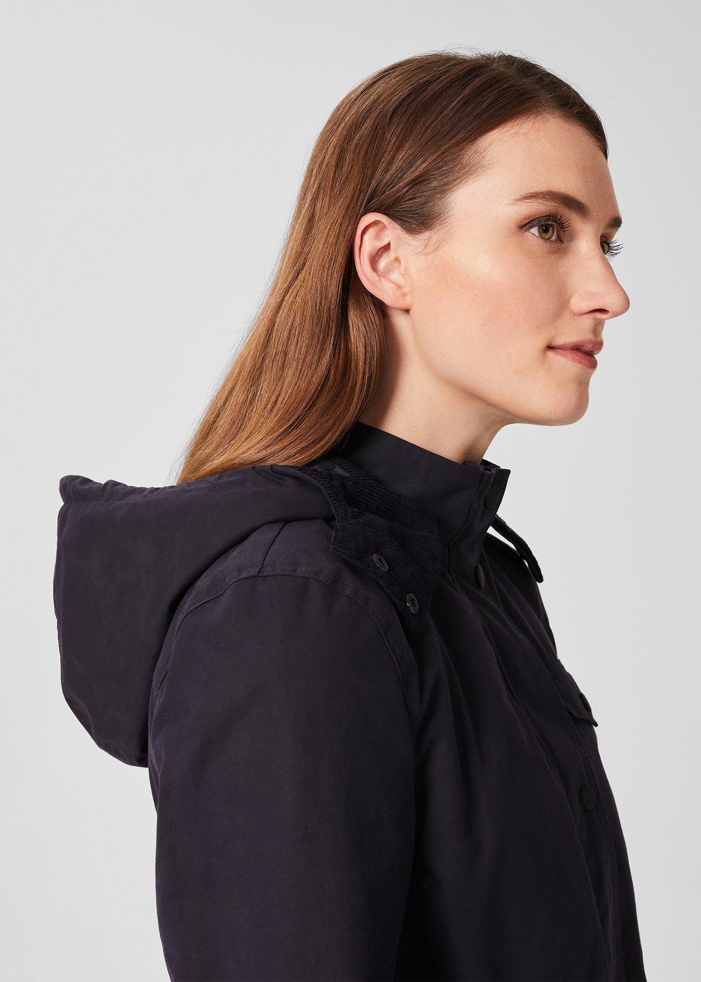 Dannie Waxed Cotton Coat, Navy, hi-res