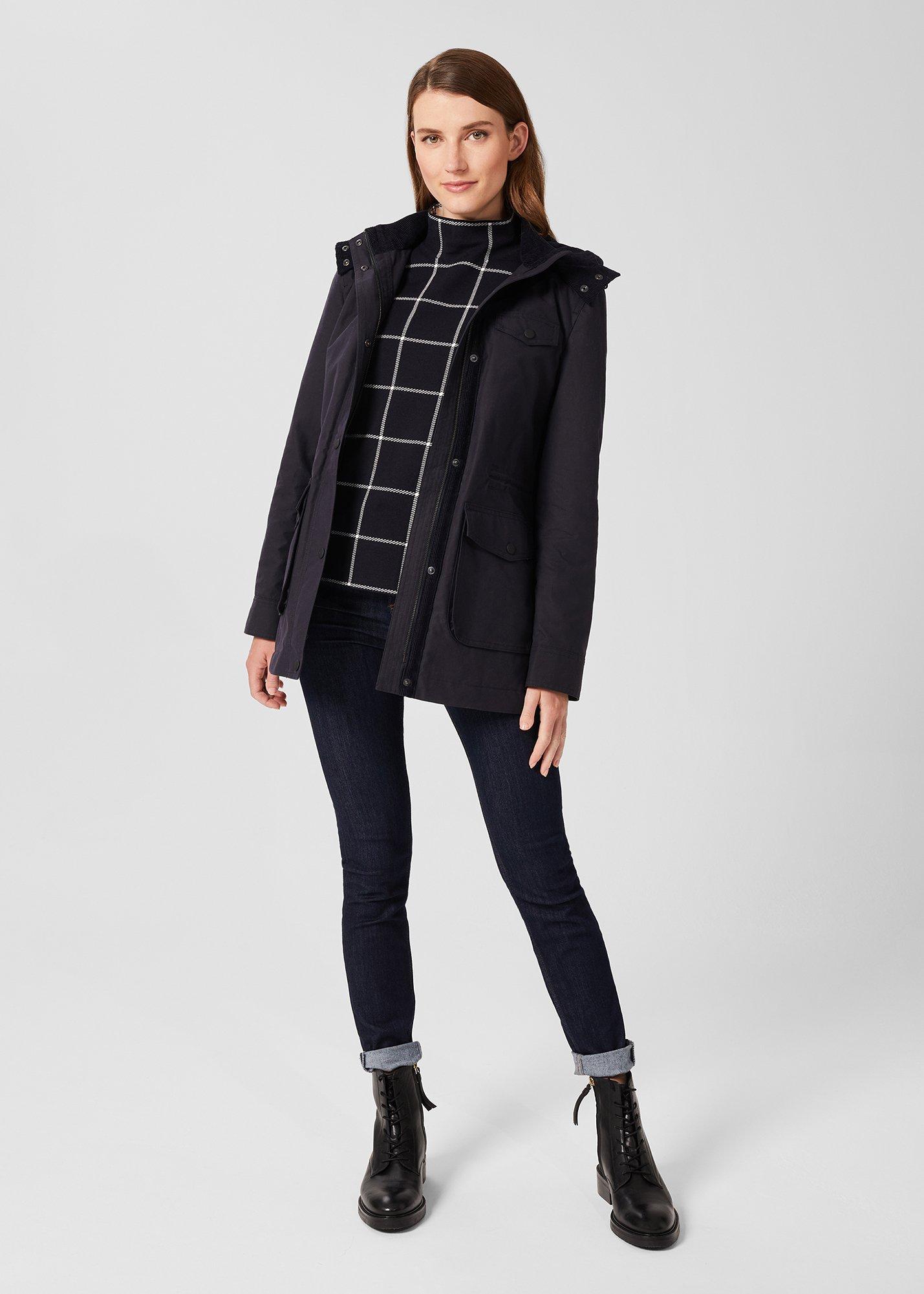 Dannie Waxed Cotton Coat, Navy, hi-res