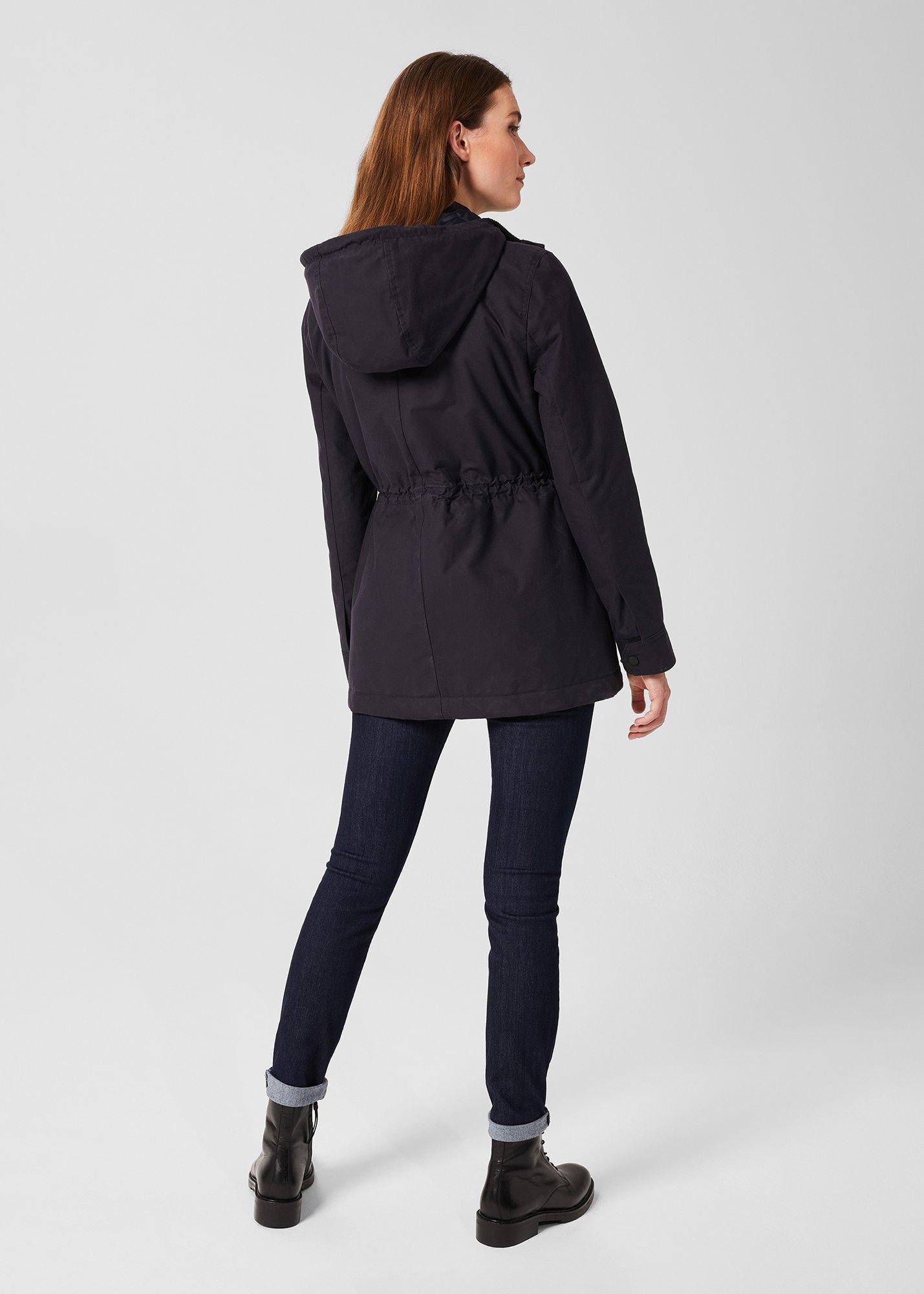 Dannie Waxed Cotton Coat, Navy, hi-res