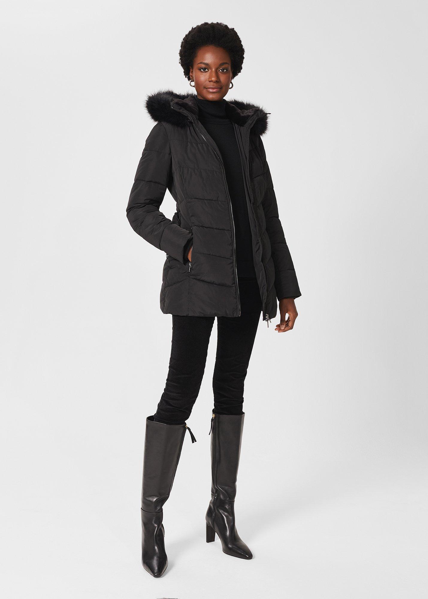 Allie Belted Puffer Jacket, Black, hi-res