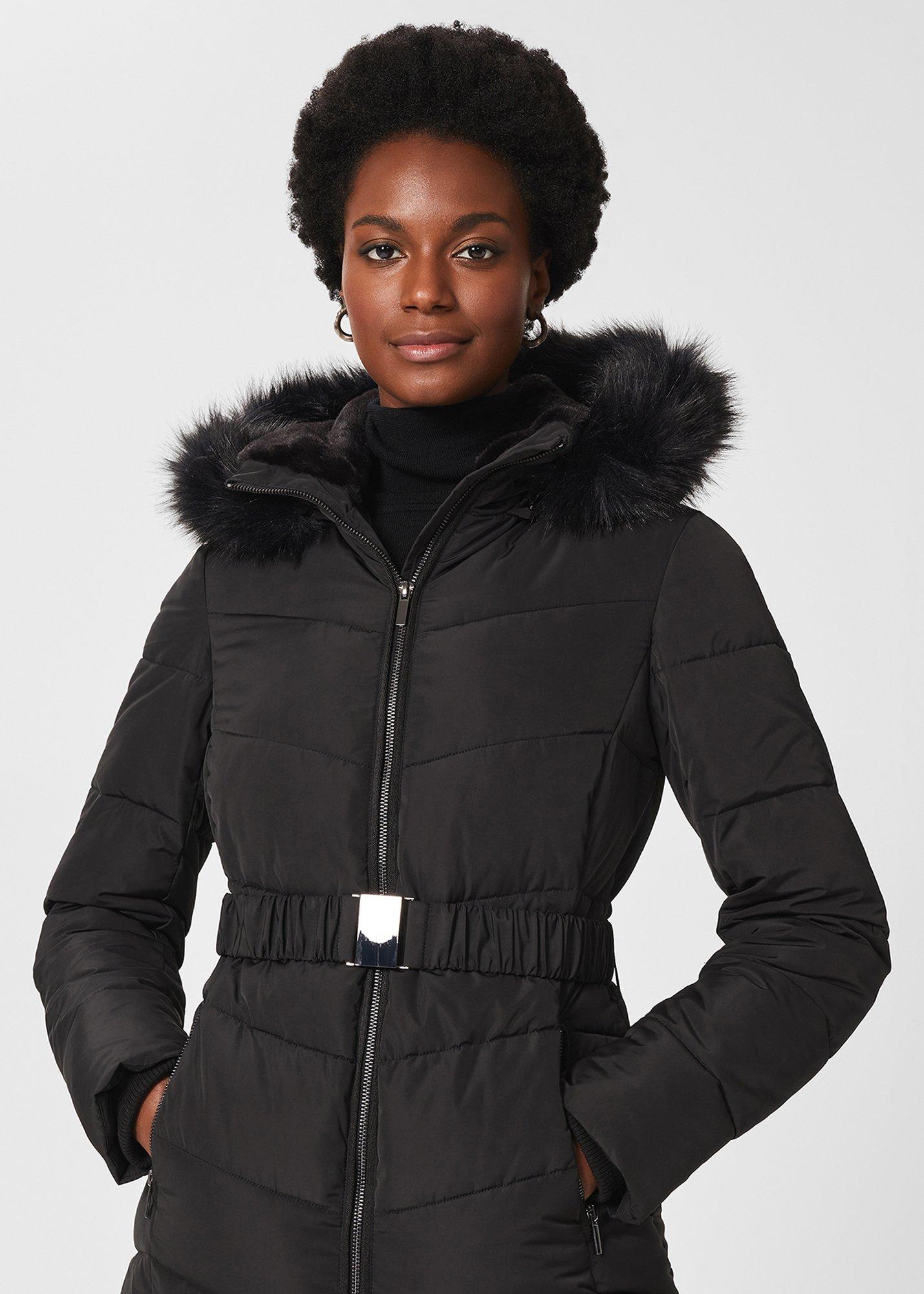 Allie Belted Puffer Jacket, Black, hi-res