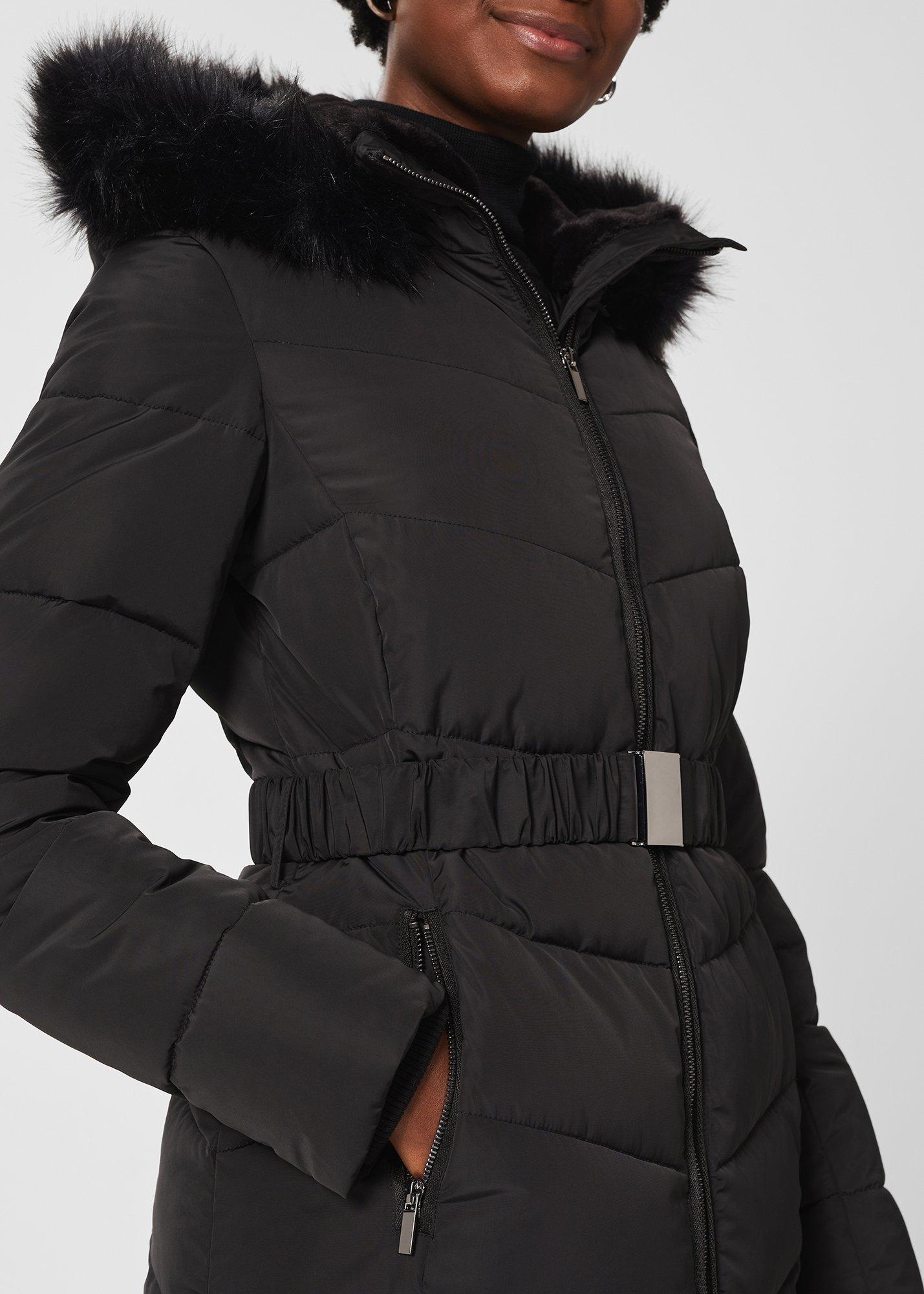 Allie Belted Puffer Jacket, Black, hi-res