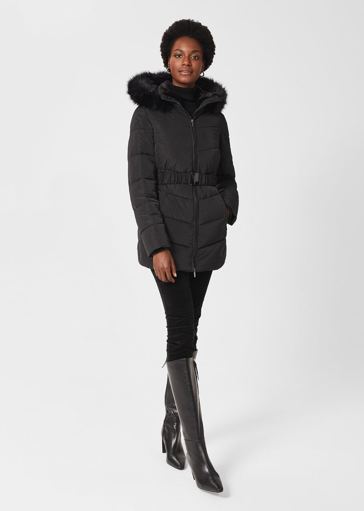 Allie Belted Puffer Jacket, Black, hi-res