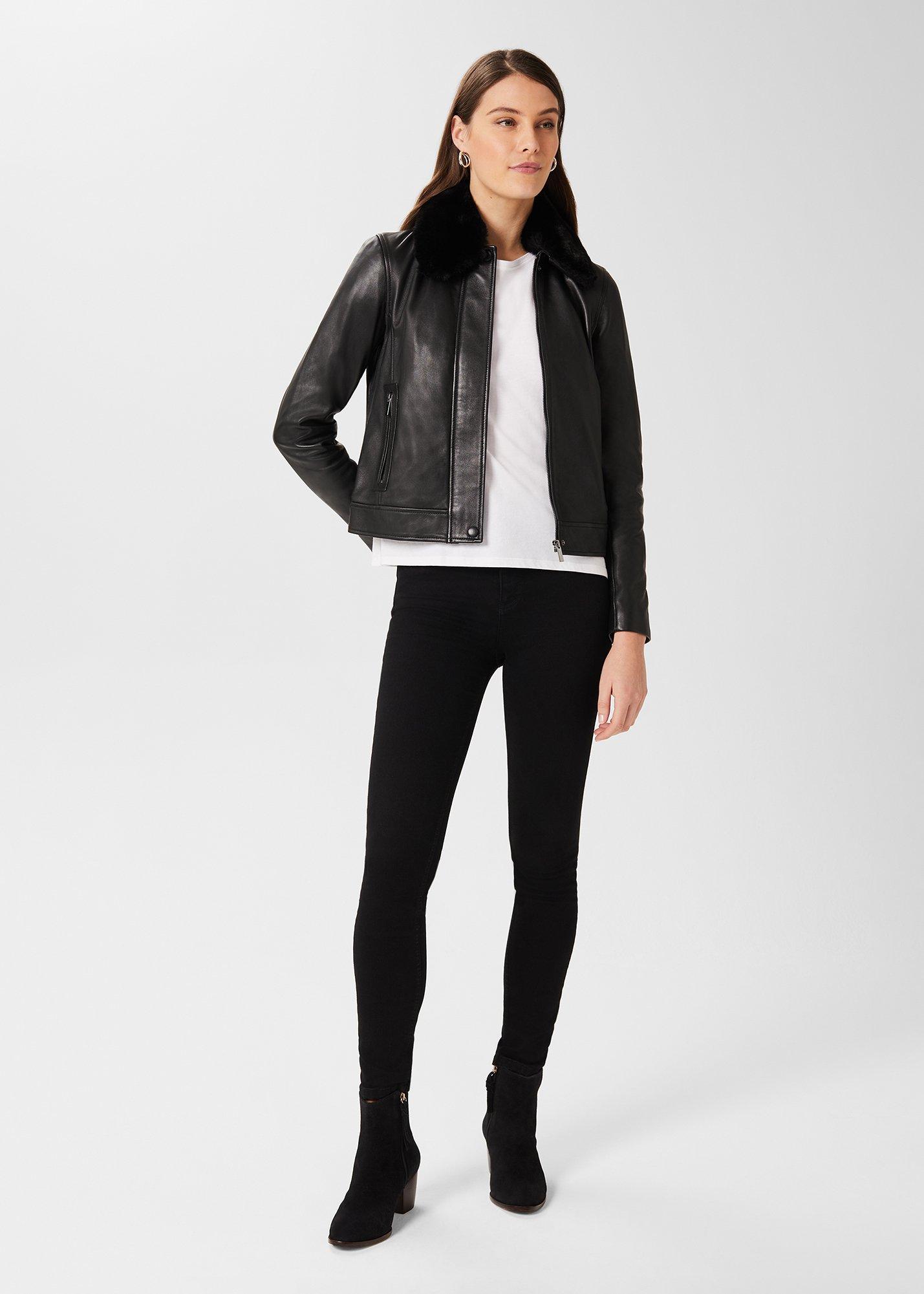 Sera Leather Jacket, Black, hi-res
