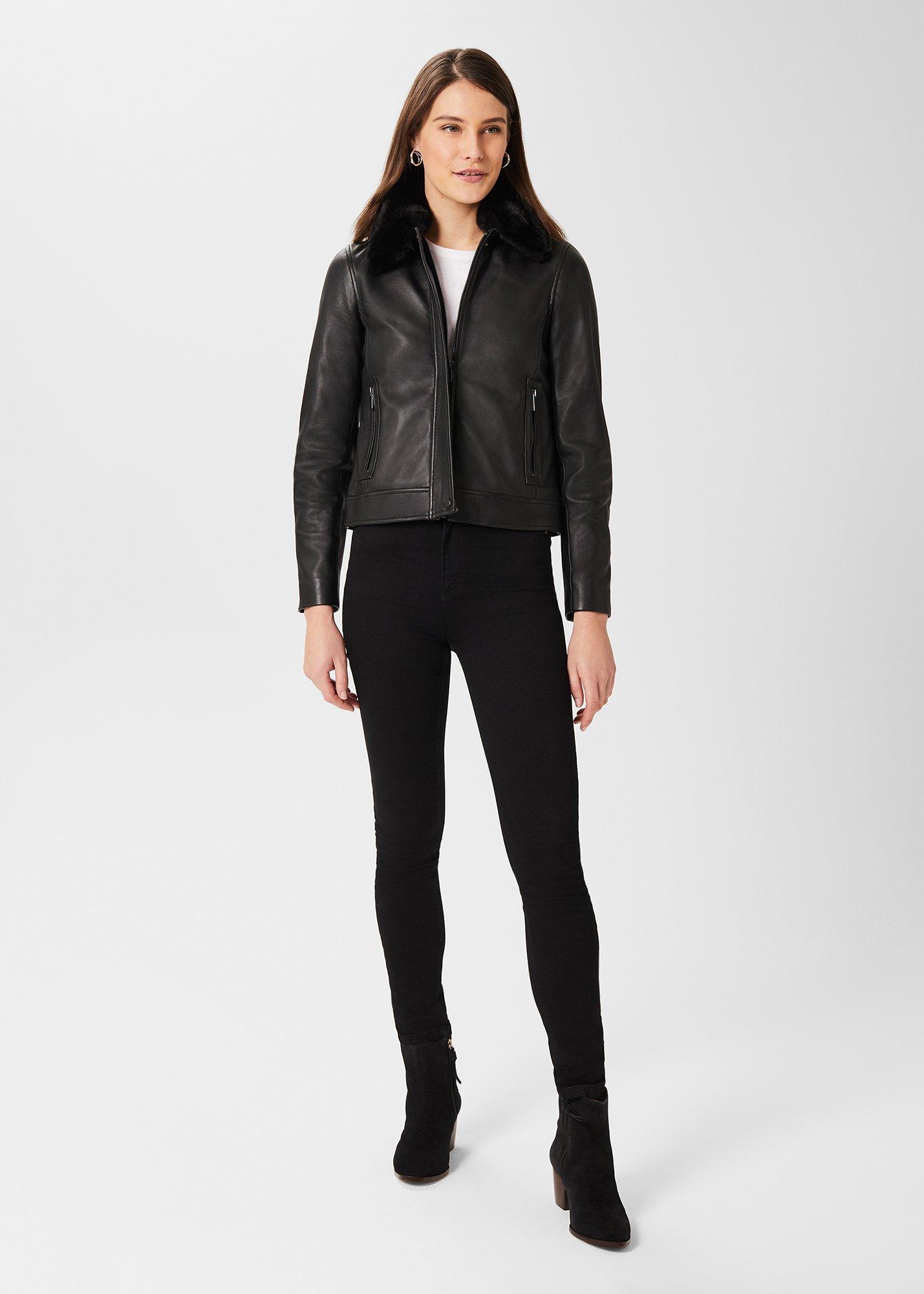 Sera Leather Jacket, Black, hi-res