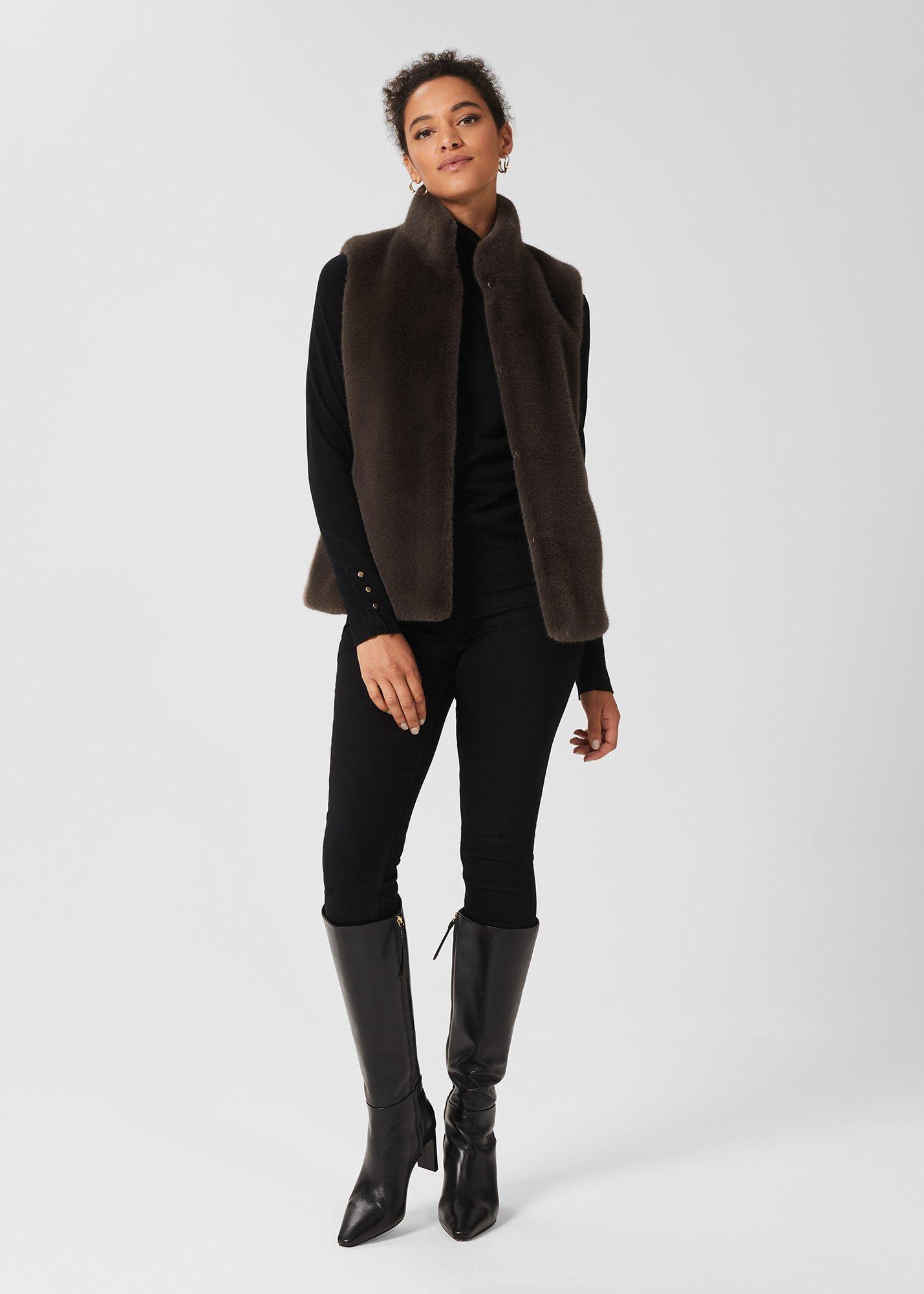 Verena Faux Fur Gilet, Charcoal Grey, hi-res