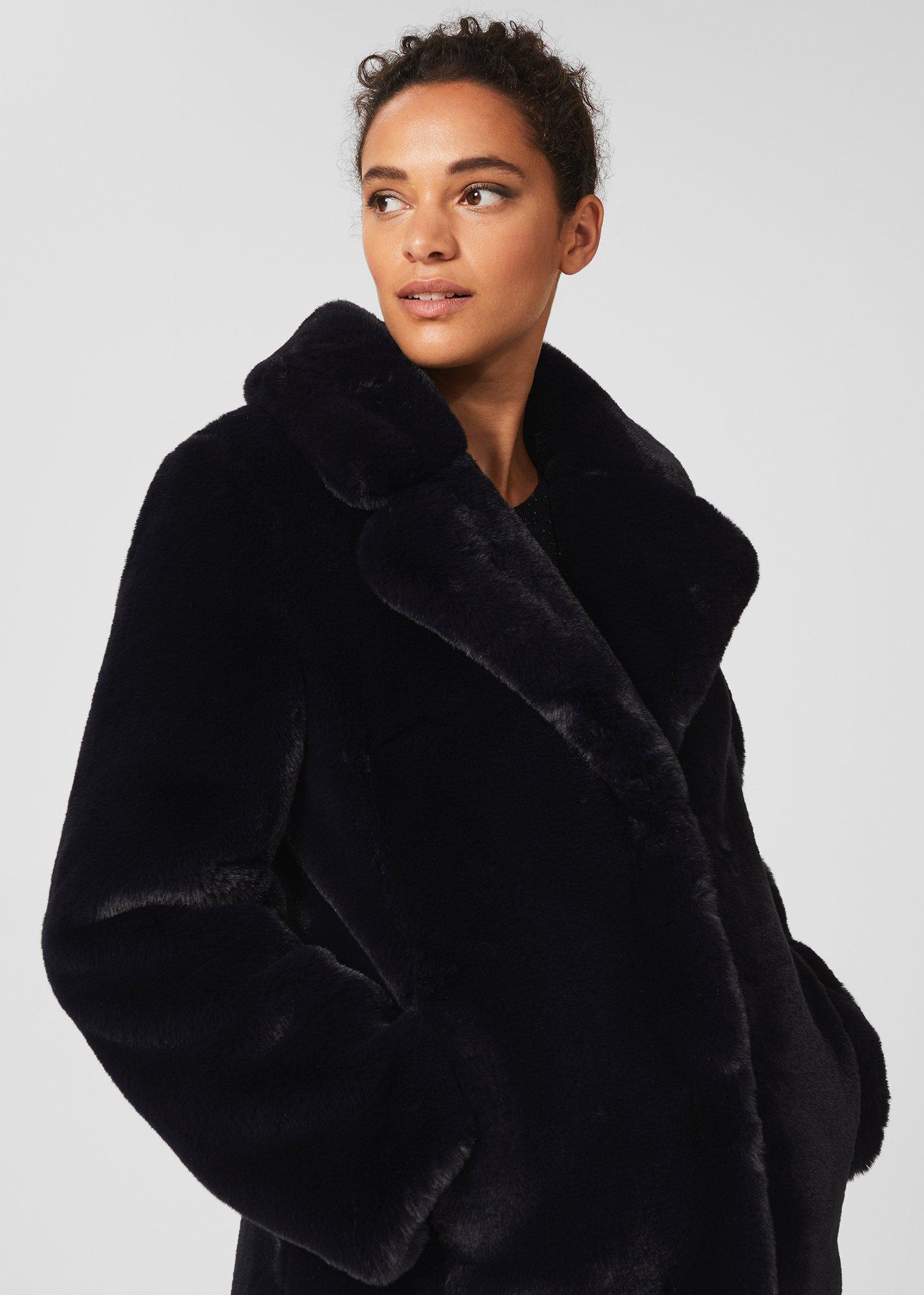 Briony Faux Fur Coat, Navy Blue, hi-res