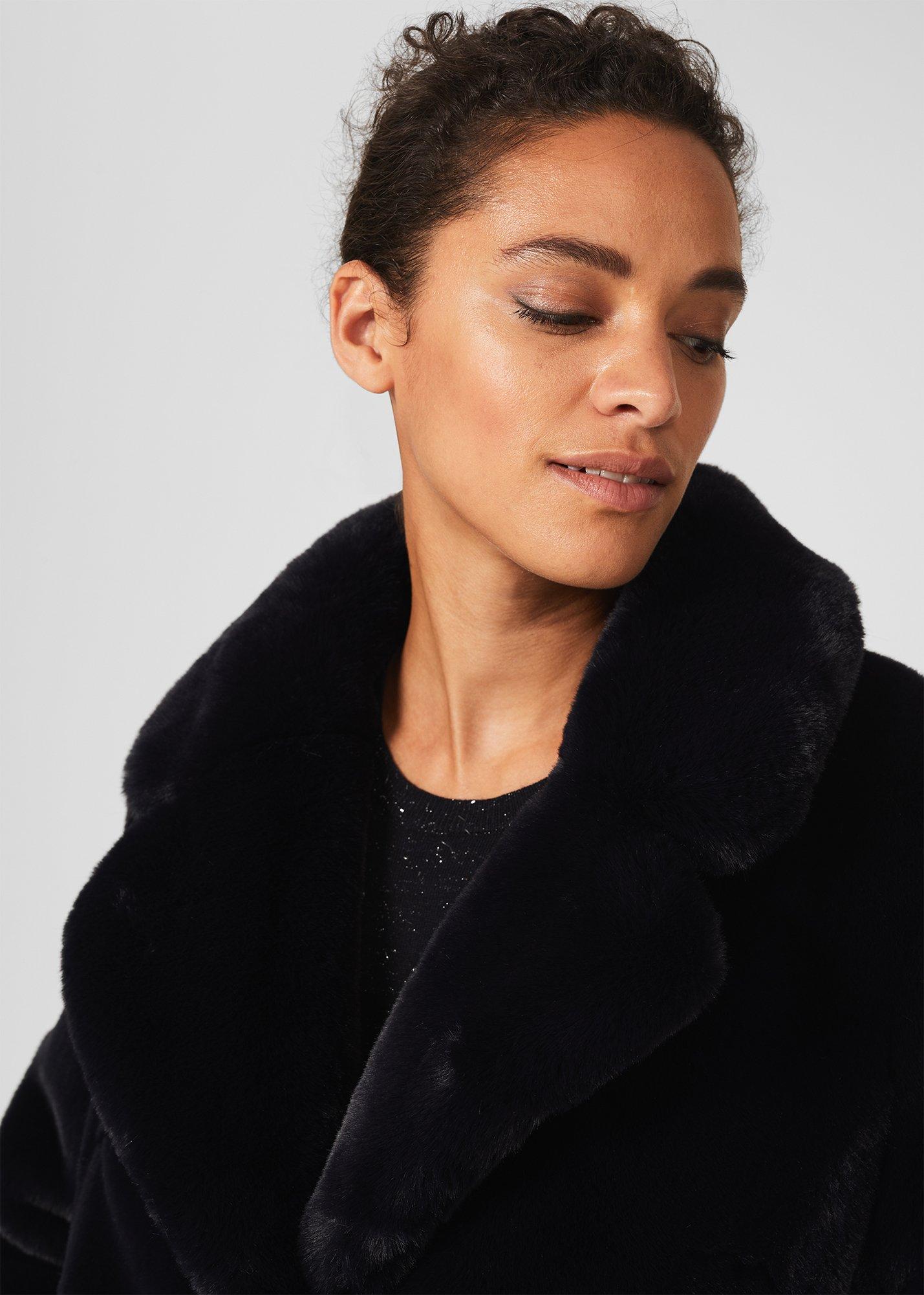 Briony Faux Fur Coat, Navy Blue, hi-res