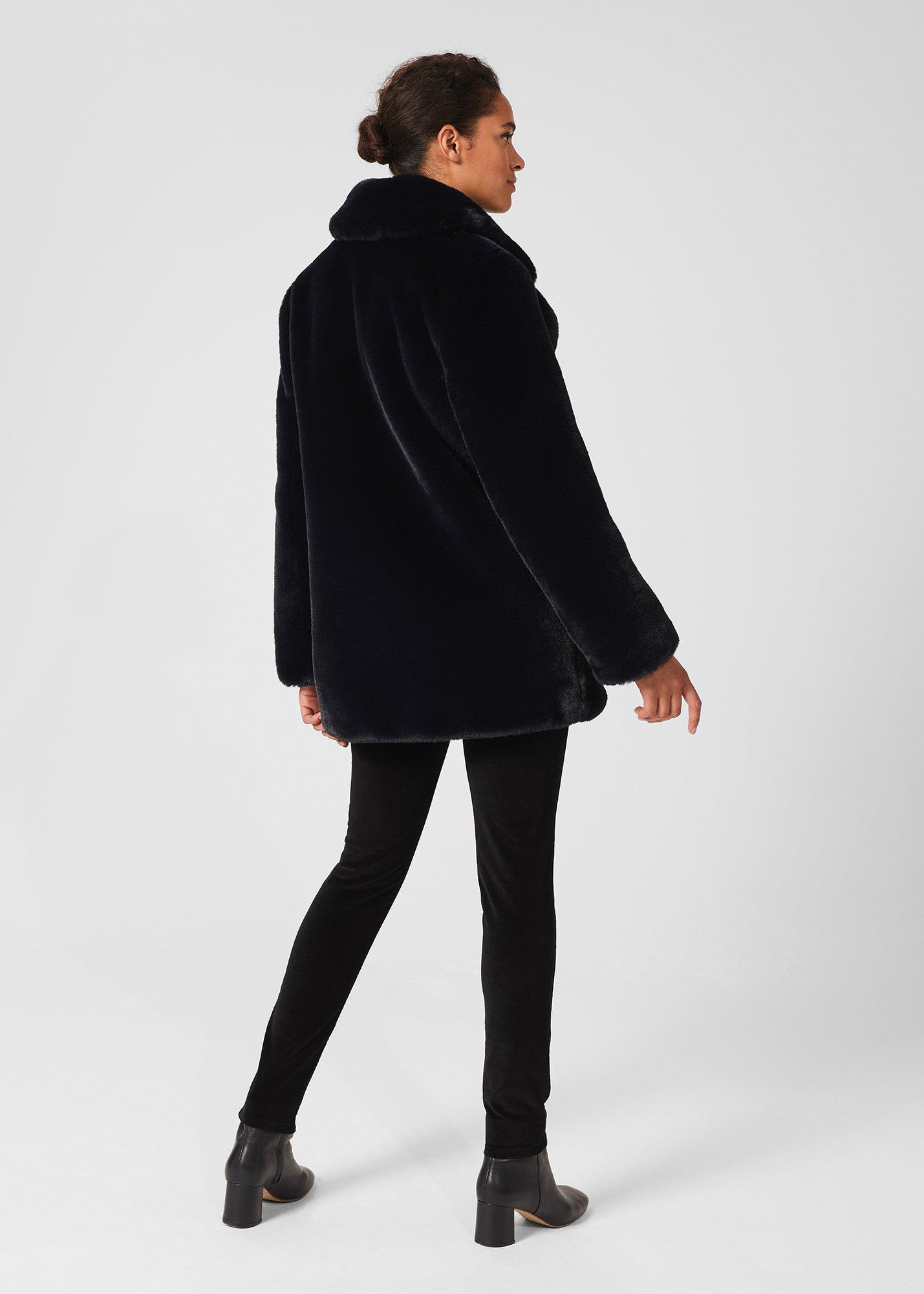 Briony Faux Fur Coat, Navy Blue, hi-res