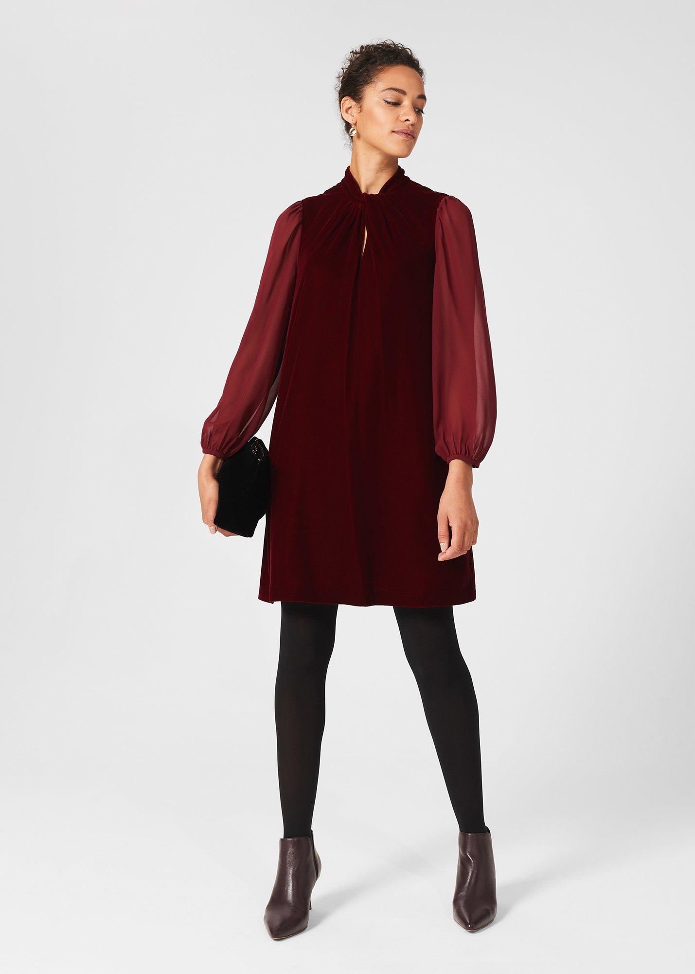 Faye Velvet A Line Dress, Deep Red, hi-res