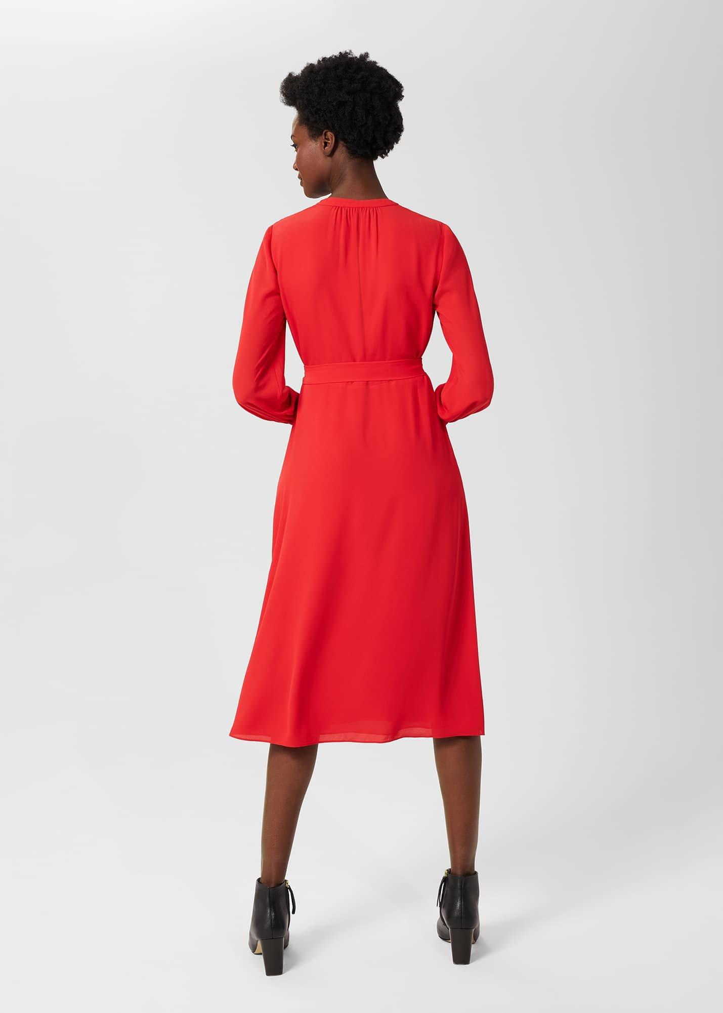 Violet V Neck Dress, Crimson Red, hi-res