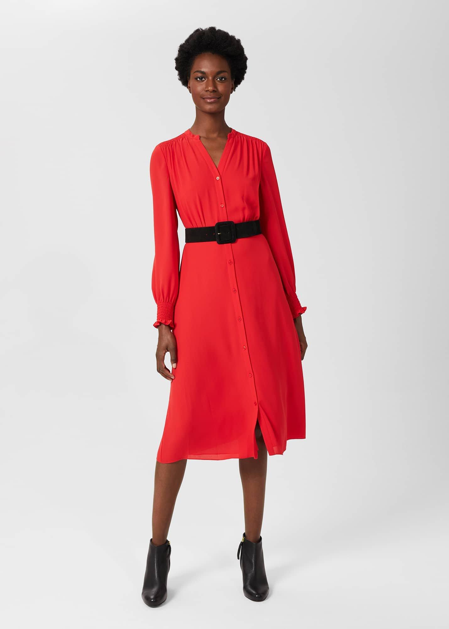 Violet V Neck Dress, Crimson Red, hi-res