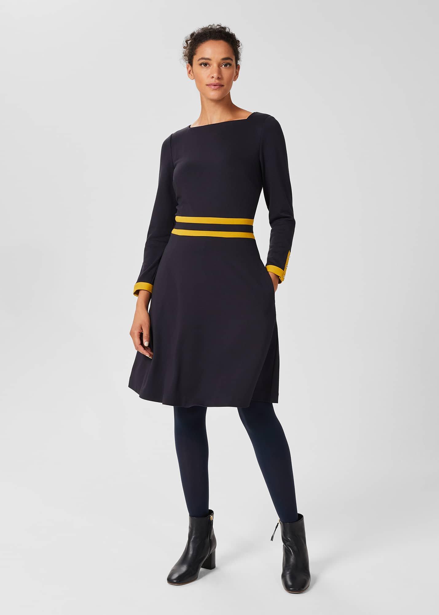 Petite Vivian Dress, Navy Chartreuse, hi-res