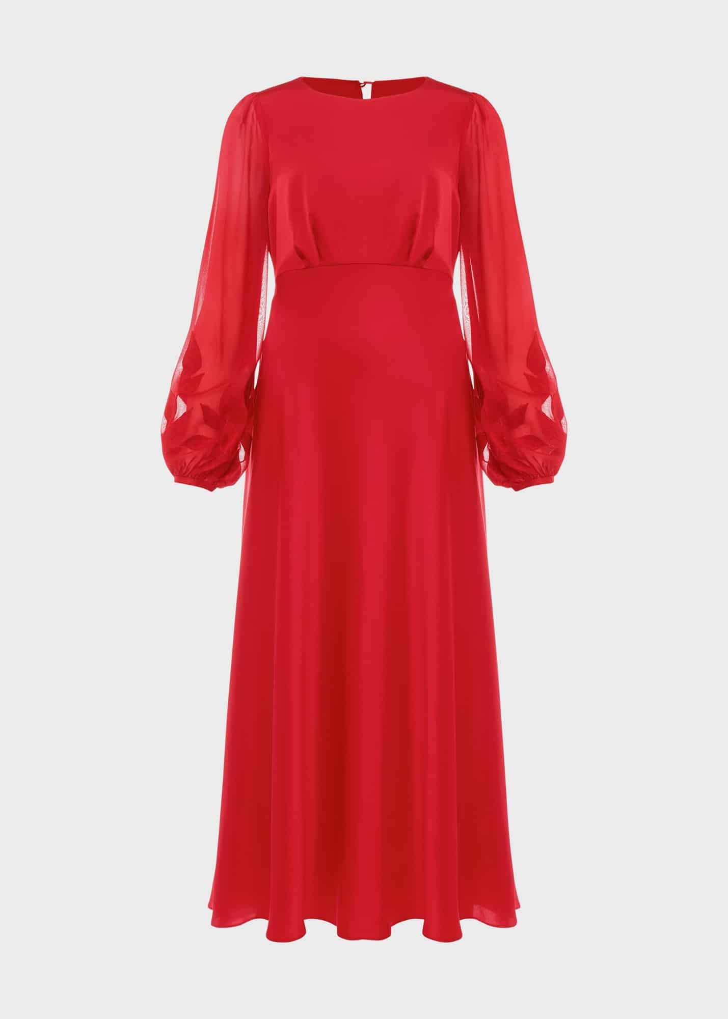 Lenora Silk Fit And Flare Dress, Poppy Red, hi-res