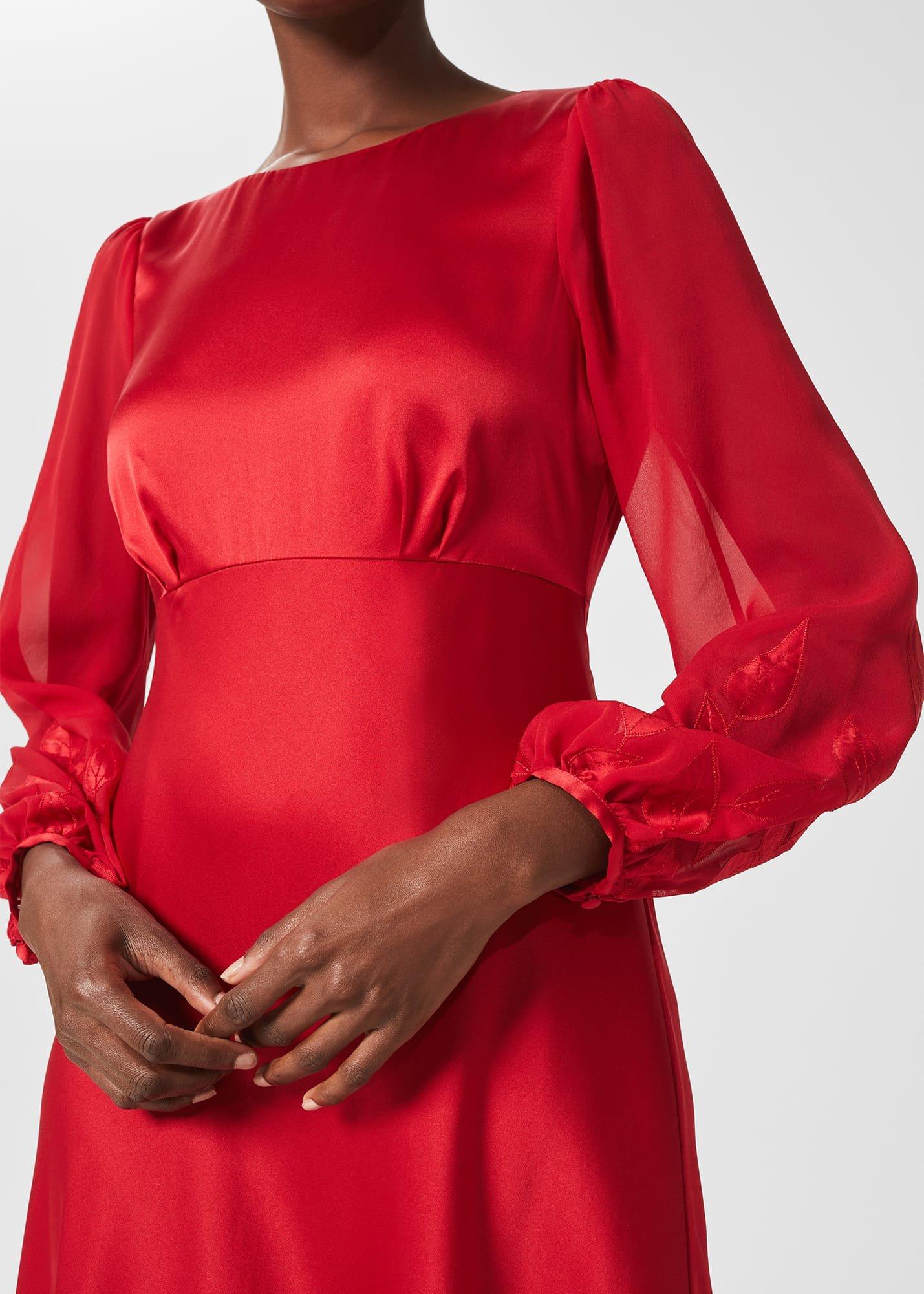 Lenora Silk Fit And Flare Dress, Poppy Red, hi-res