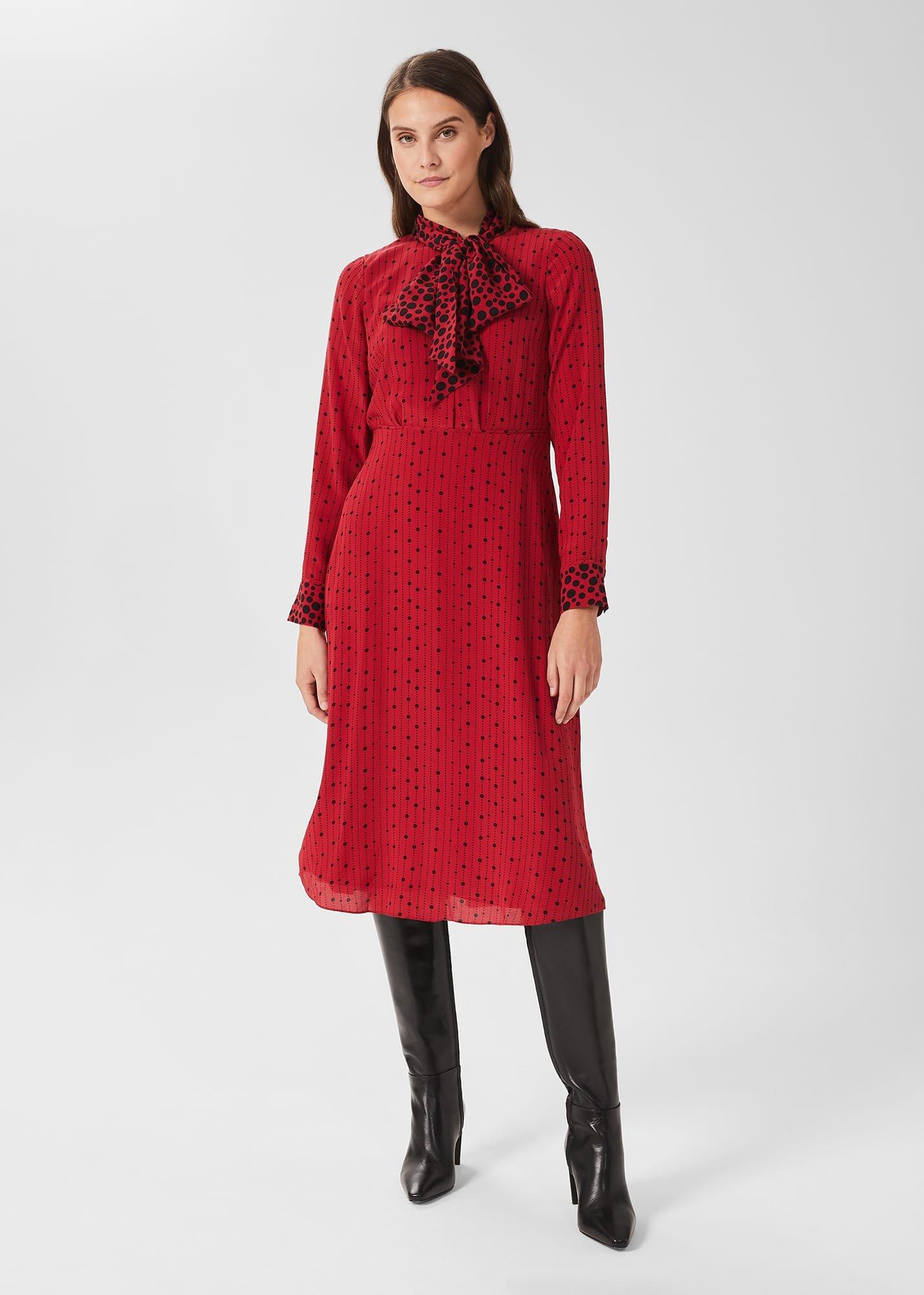 Maribella Silk Dress, Red Black, hi-res