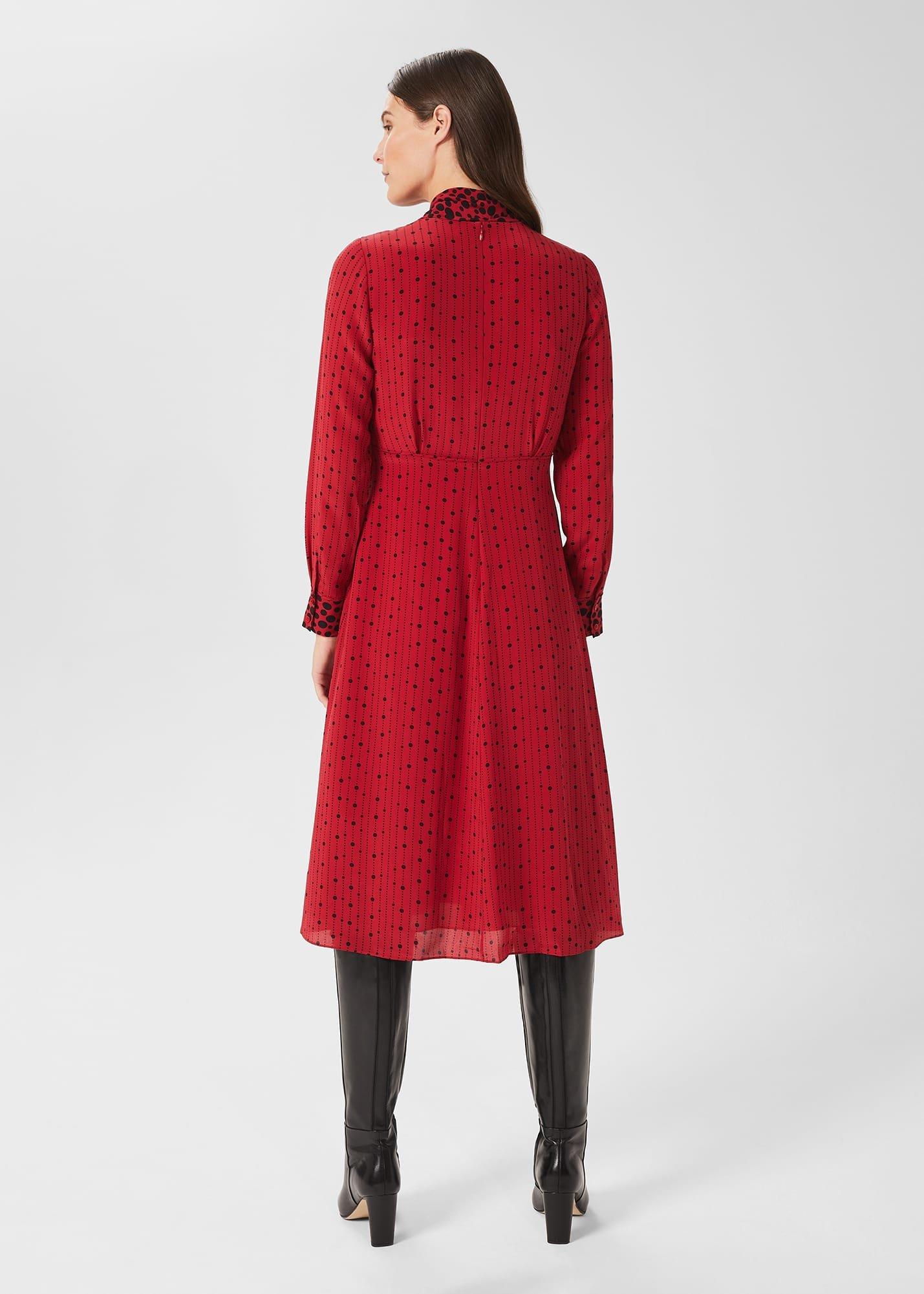 Maribella Silk Dress, Red Black, hi-res