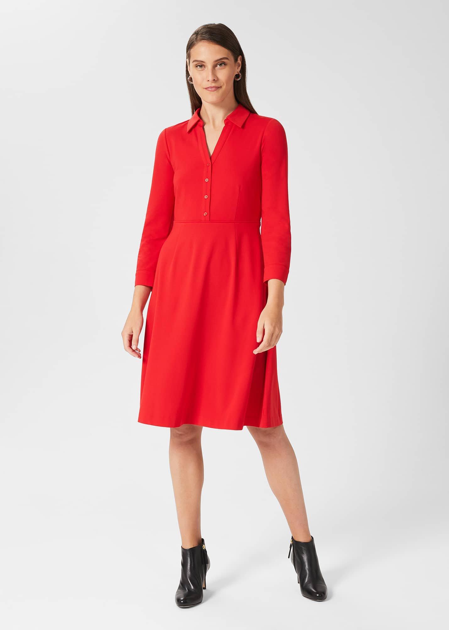 Tanya Ponte Dress, Crimson Red, hi-res