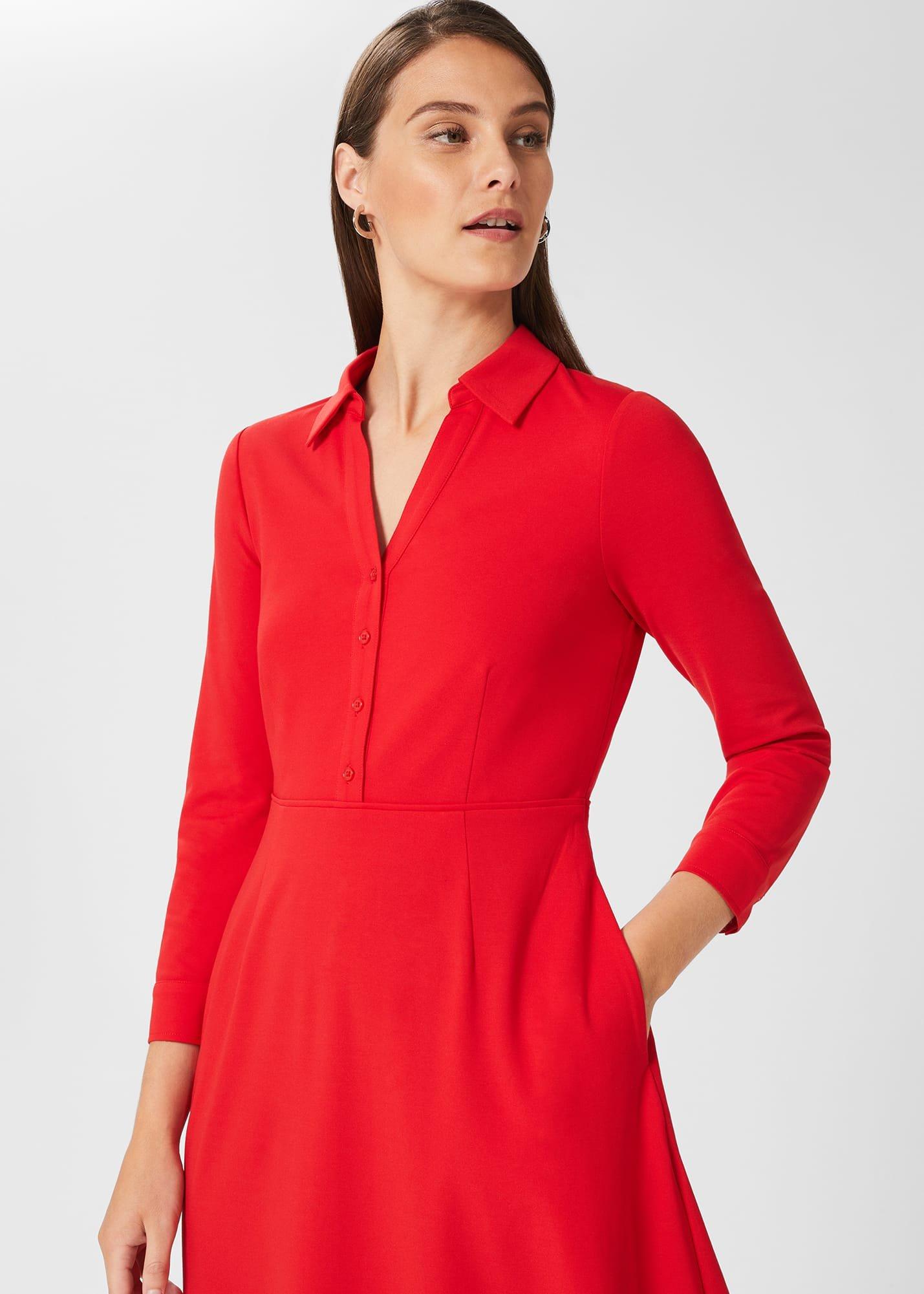Tanya Ponte Dress, Crimson Red, hi-res