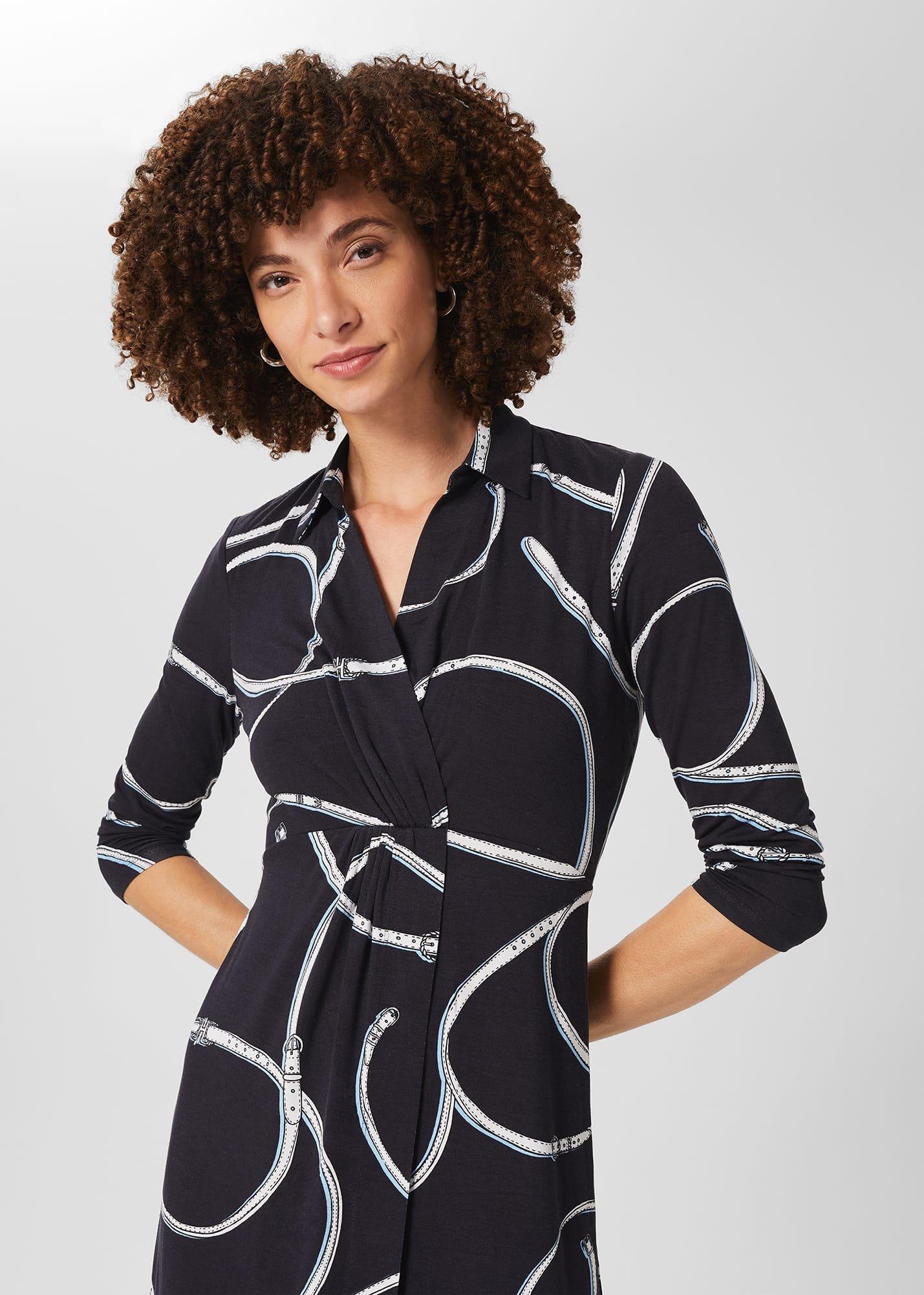 Nadia Jersey Dress, Navy Ivory, hi-res