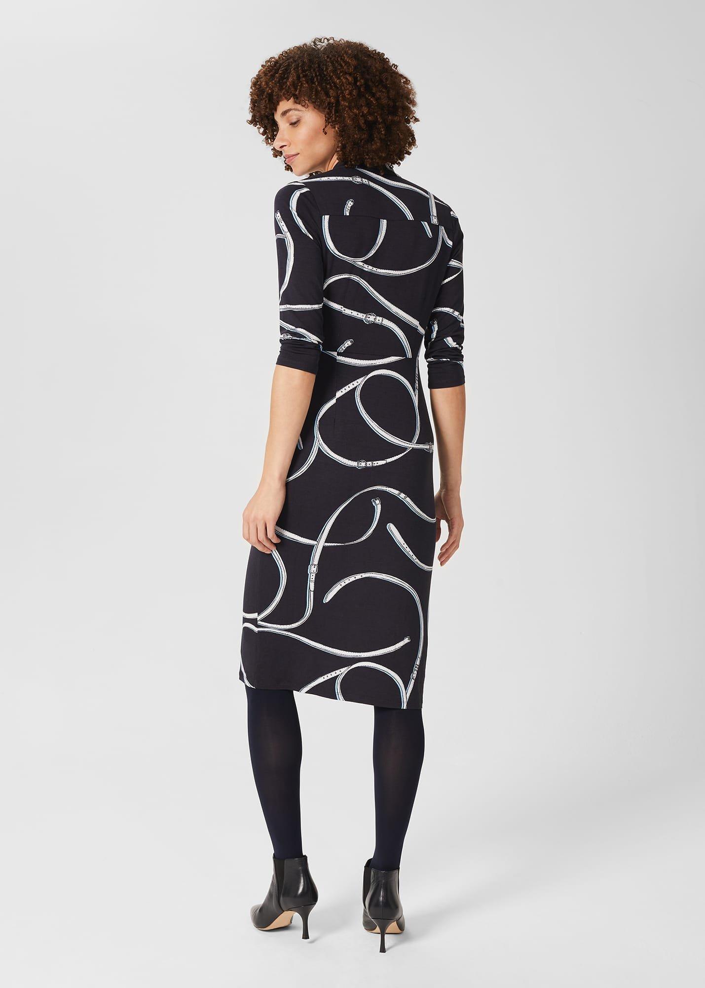 Nadia Jersey Dress, Navy Ivory, hi-res