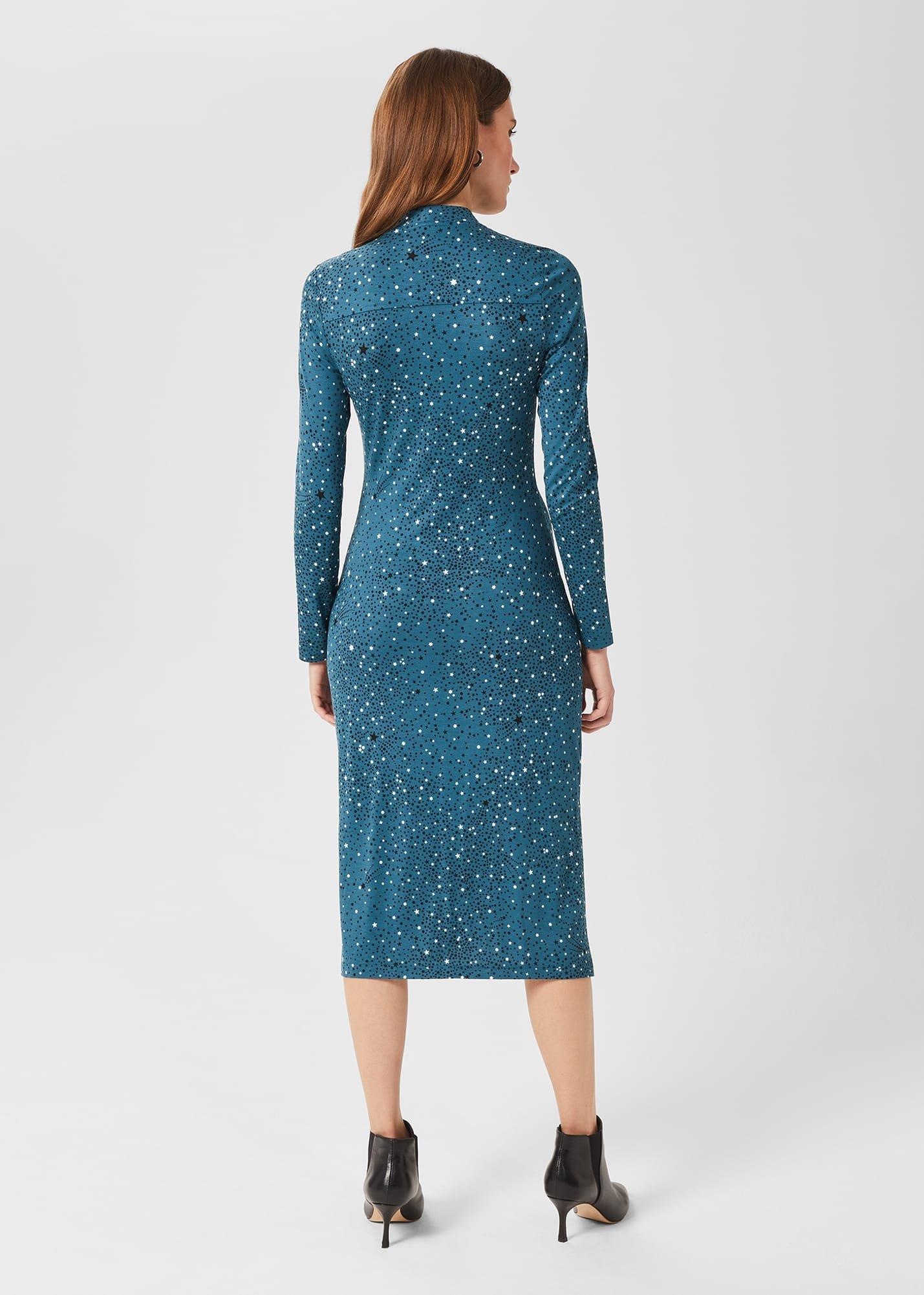 Hatty Jersey Dress, Dark Blue Ivory, hi-res