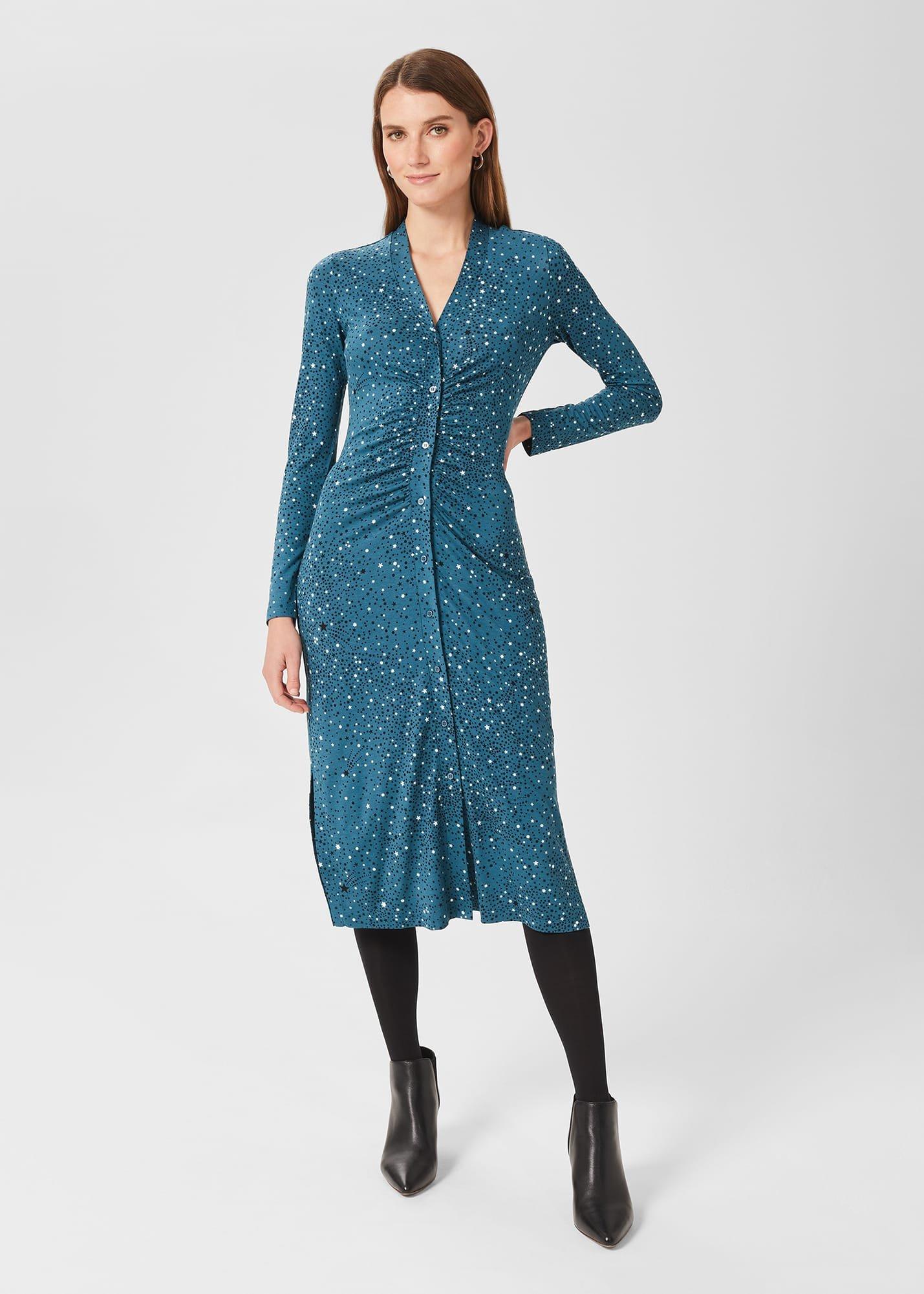 Hatty Jersey Dress, Dark Blue Ivory, hi-res