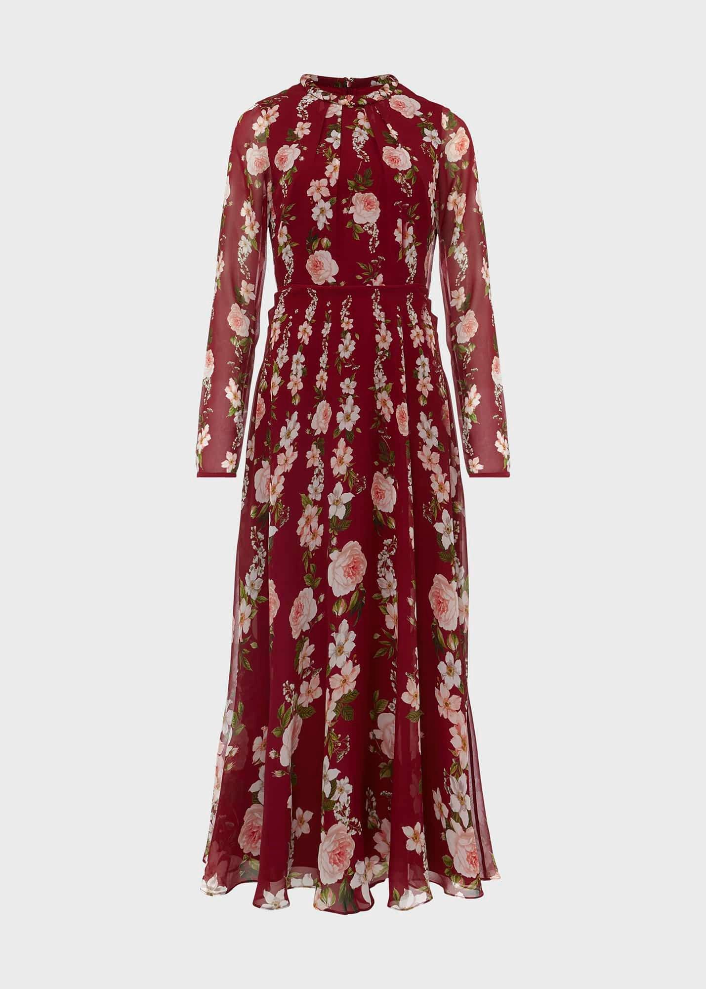 Rosabelle Silk Floral Dress, Burgundy Multi, hi-res