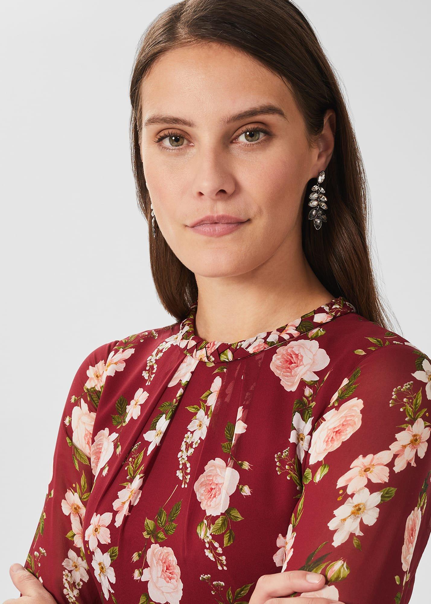 Rosabelle Silk Floral Dress, Burgundy Multi, hi-res
