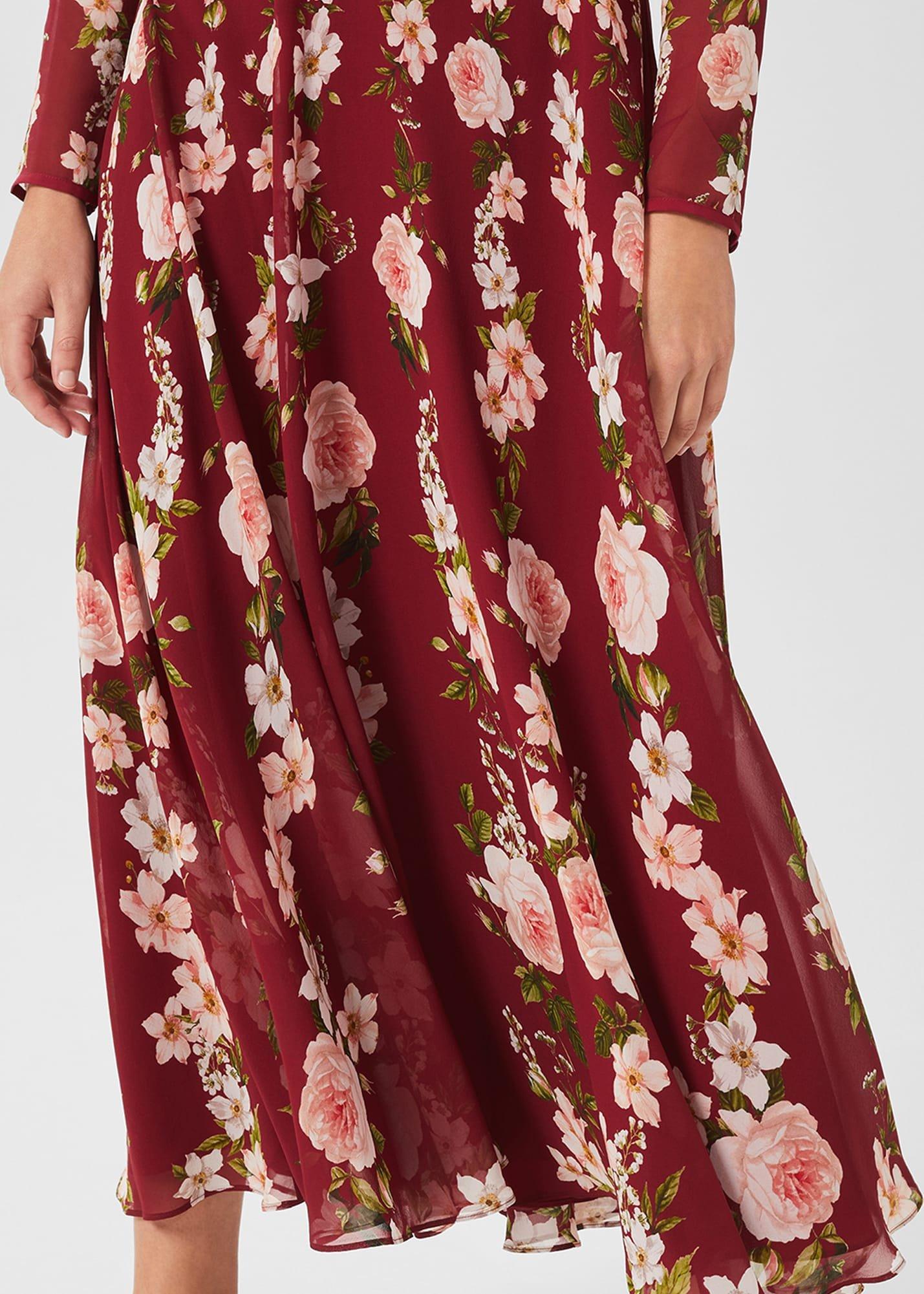 Rosabelle Silk Floral Dress, Burgundy Multi, hi-res