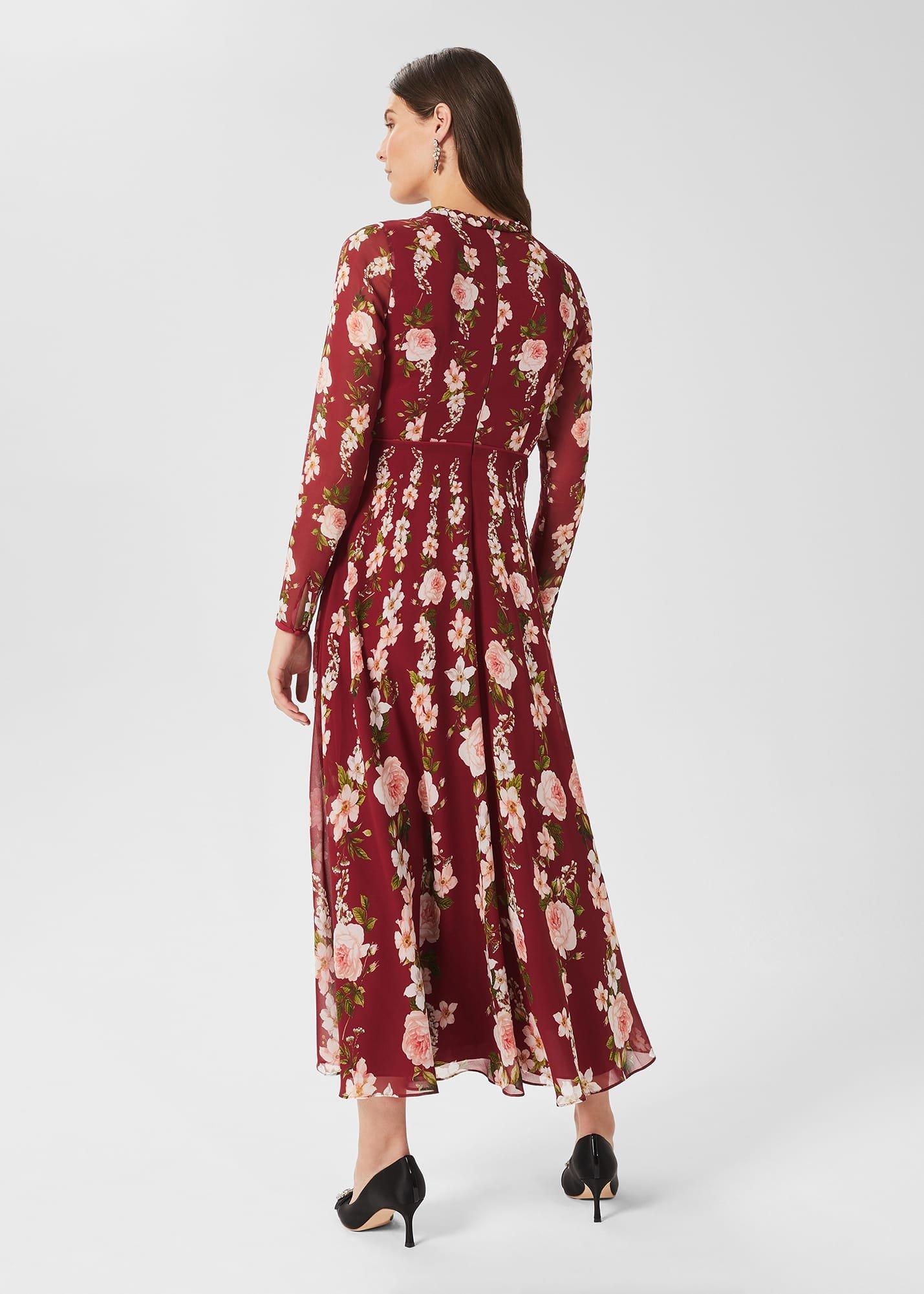 Rosabelle Silk Floral Dress, Burgundy Multi, hi-res