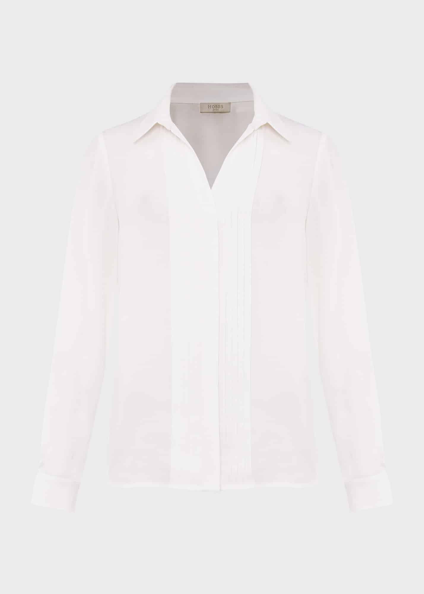 Elaine Pleat Shirt, Ivory, hi-res
