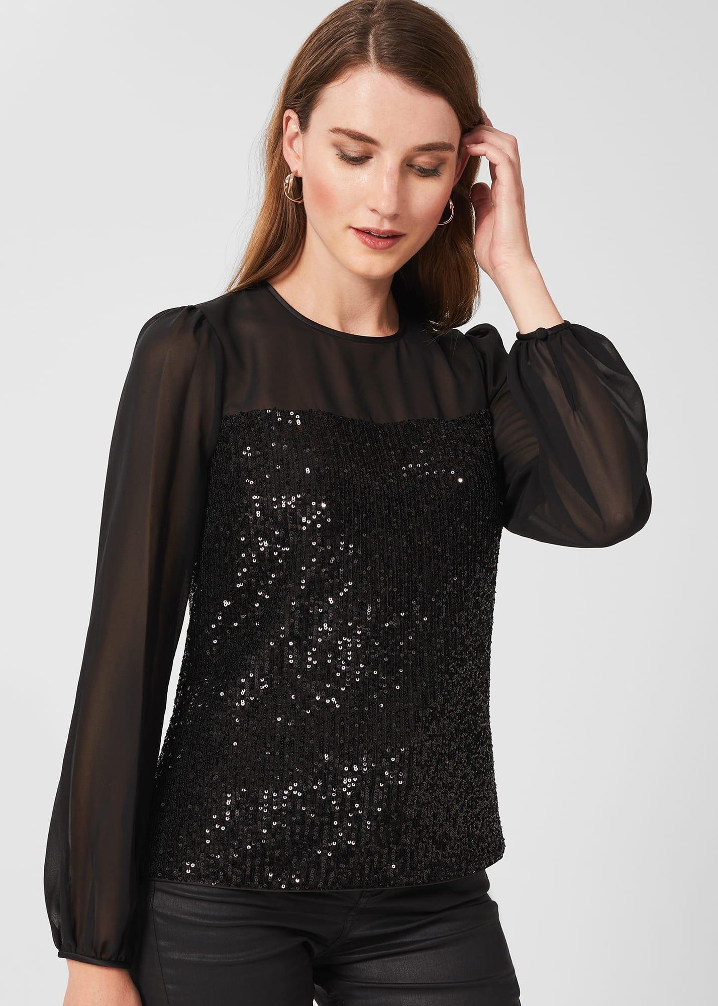Zariah Sequin Top, Black, hi-res