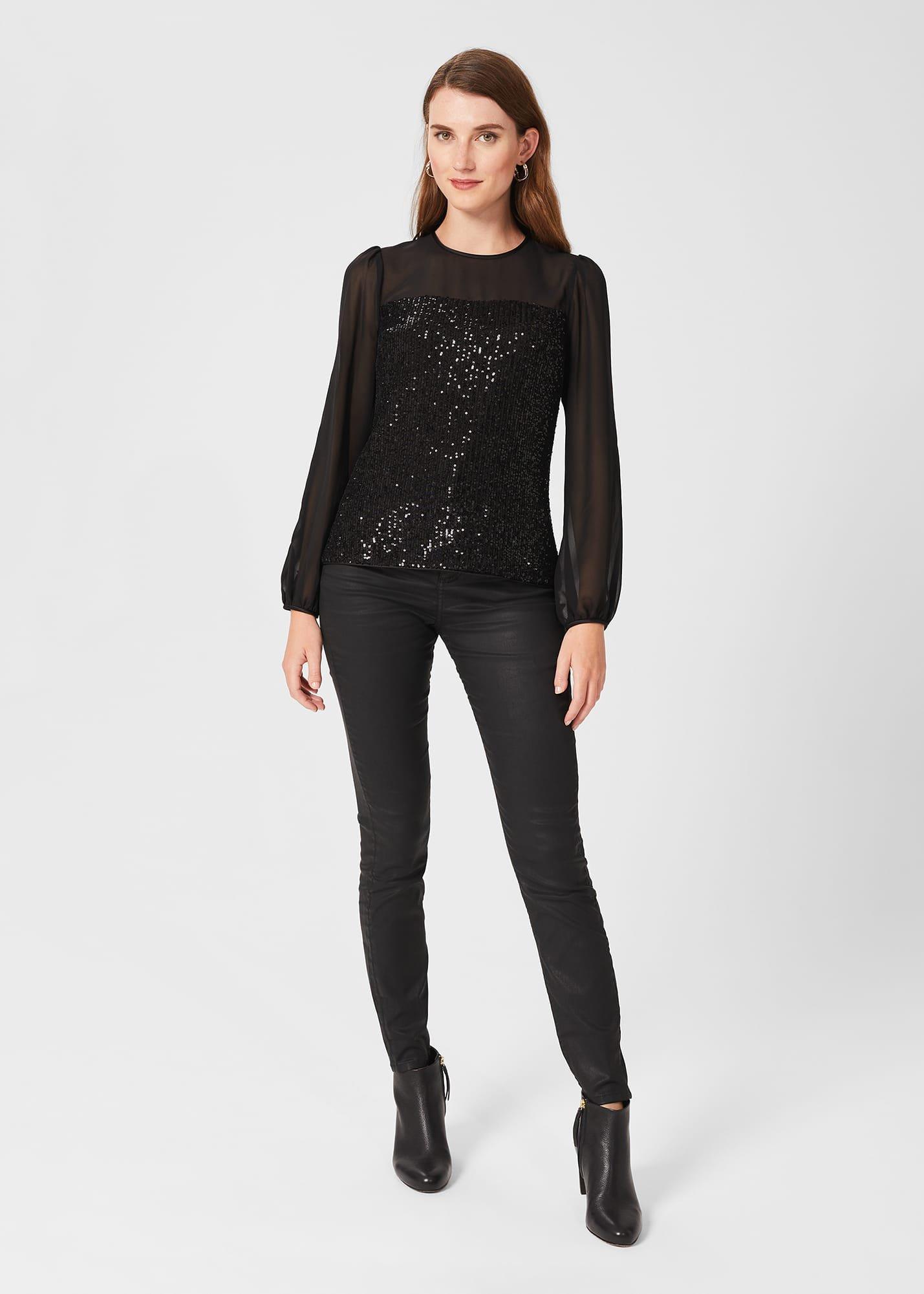Zariah Sequin Top, Black, hi-res