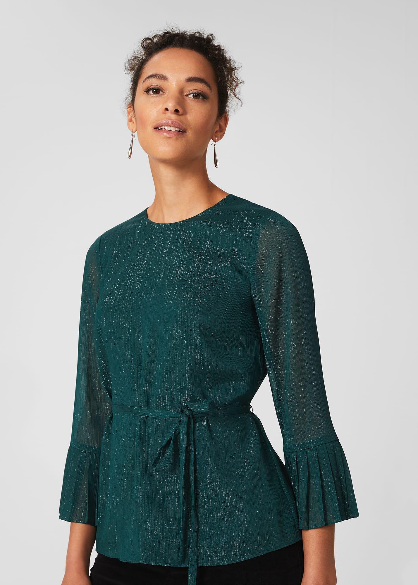 Melodie Pleat Detail Top, Pine Green, hi-res